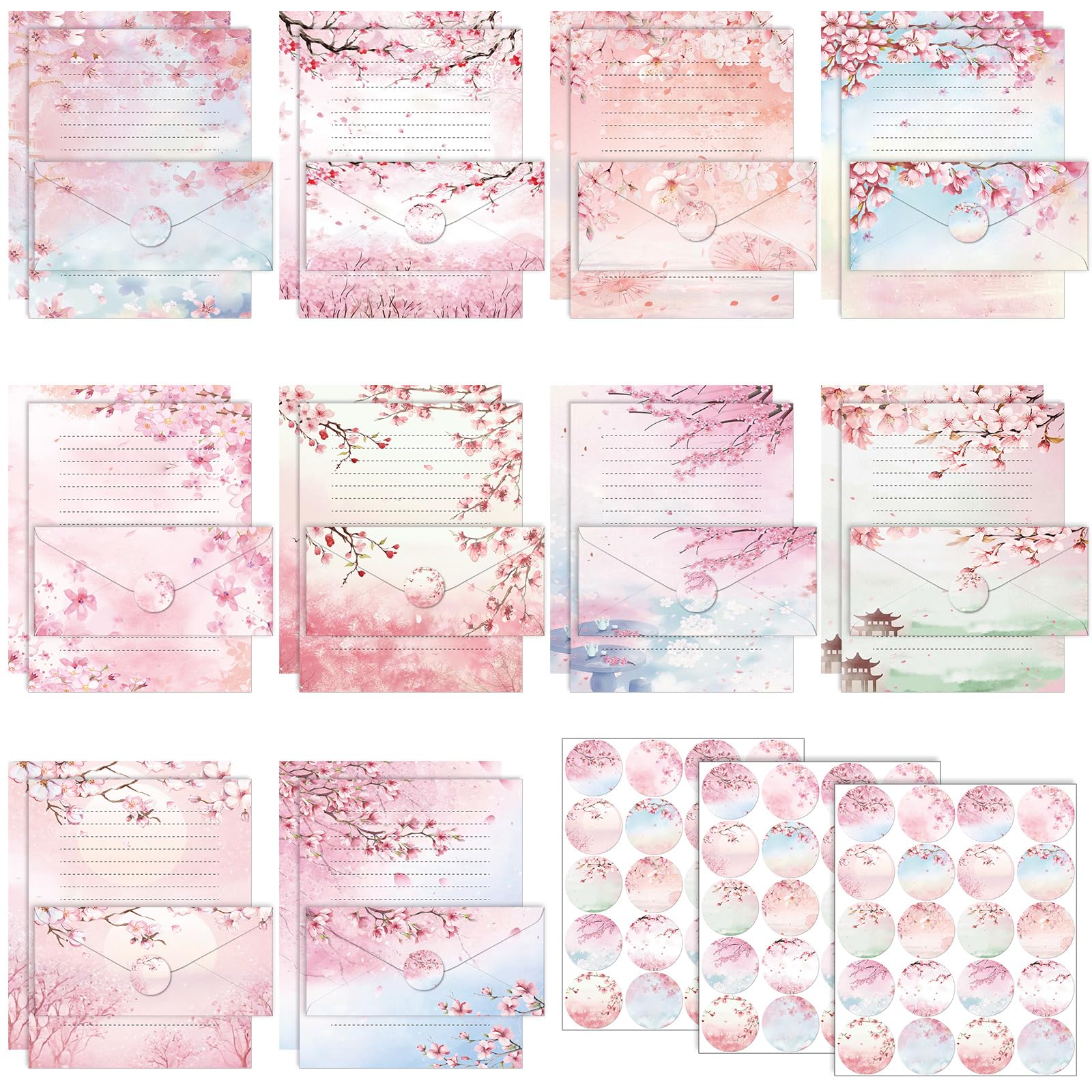 TaoBary 160 Pcs Cherry Blossom Stationery Paper and Envelopes Set