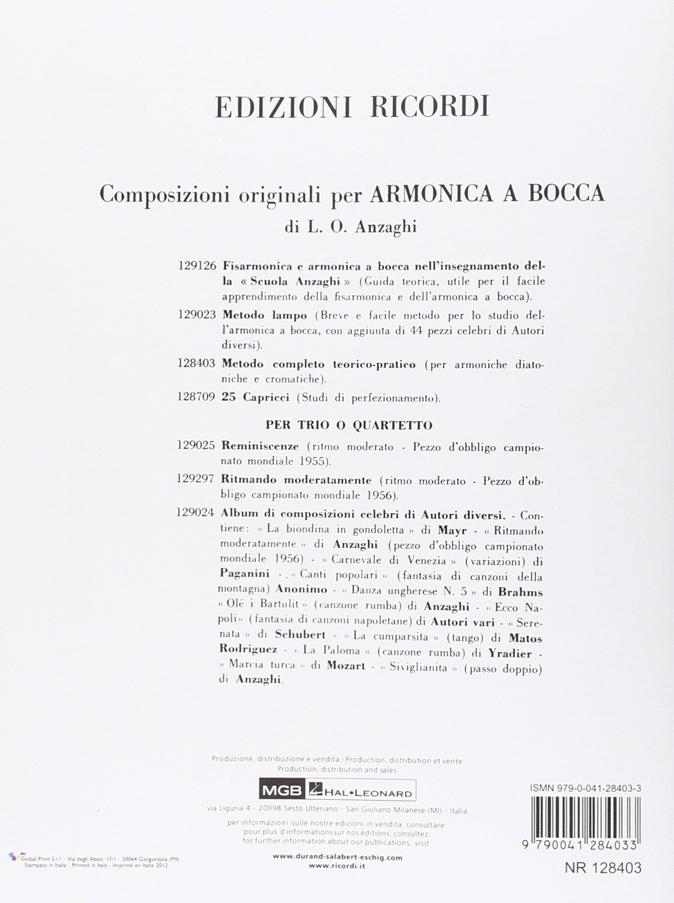 Anzaghi Luigi: Metodo completo teorico pratico per armonica a bocca | Sistema cromatico e diatonico | Metodo didattico in italiano | Per armonicisti principianti e intermedi | Studio progressivo