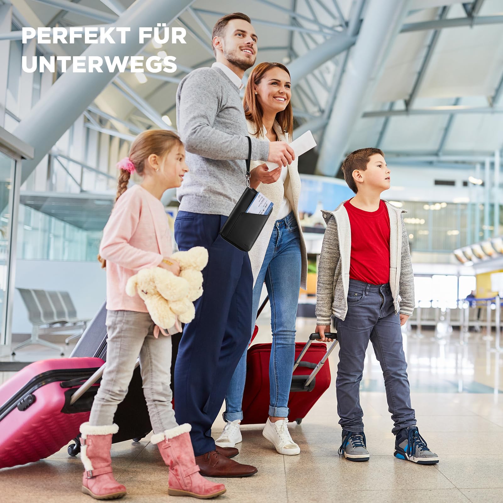 VULKIT Leder Reisepass-Halter – Familien-Reisedokumenten-Organizer mit RFID-Blocking – Slim Reisebörse mit Mehreren Passfächern, SIM-Kartenfach & Mehrfach-Kartenhaltern für Herren (Schwarz)