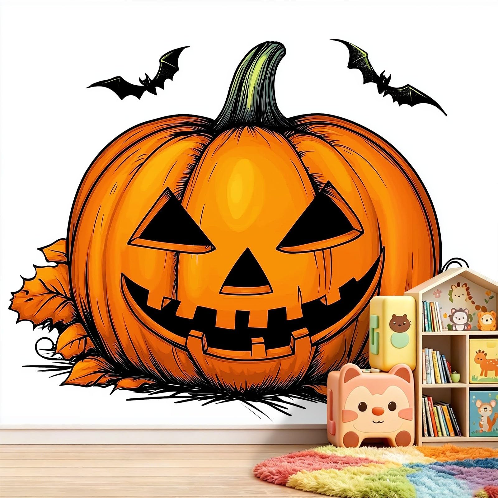 Niestandardowa fototapeta 3D, 250 x 175 cm, Halloween, dynie, mural, gruba włóknina, biała tapeta do salonu, tło telewizyjne