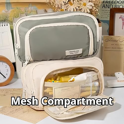 Miniatura 7 de Estuche para lápices de gran capacidad, 3 compartimentos, bolsa grande para lápices, estuche para lápices, organizador de almacenamiento simple,