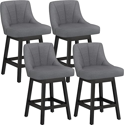 Miniatura 21 de Taburetes de bar giratorios con respaldos, taburetes de bar de 26 pulgadas de altura de mostrador, taburetes de bar tapizados de tela de lino con