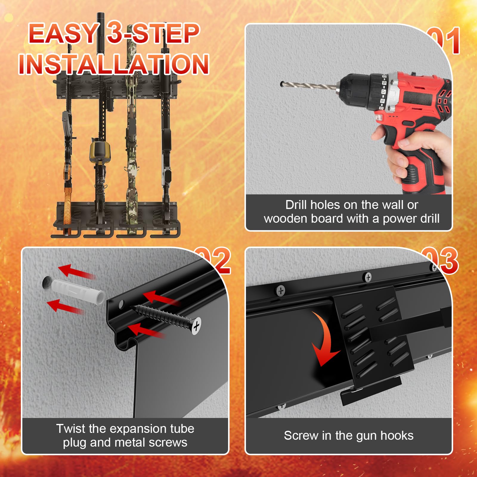 Snapklik.com : JBBTOOL Gun Rack Wall Mount, Adjustable Gun Racks For ...