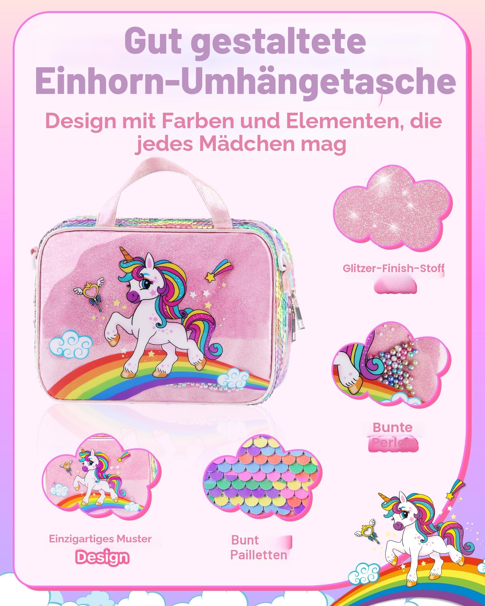 D-FantiX Einhorn Geschenke für Mädchen 4 5 6 7 8-12 Jahre, Malstifte Filzstifte Malset, Buntstifte Set Handtasche Spielzeug für Kinder, Stifte Zeichenset Geschenk Kinder