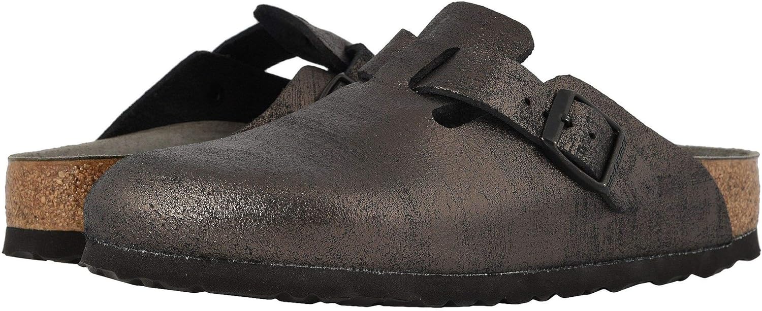 Birkenstock Women's Boston Washed Black Leather Clogs 42 N (US Women's 11-11.5)