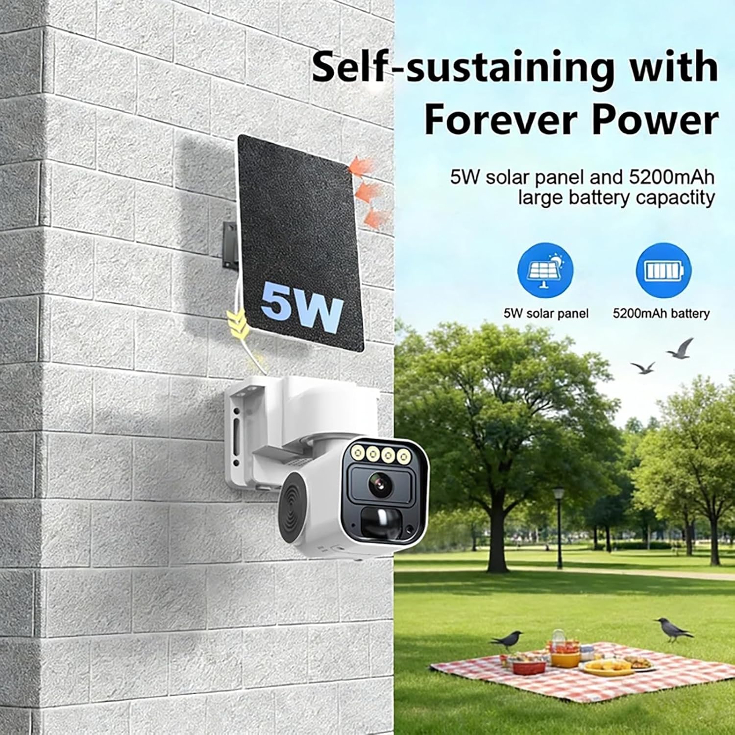 4G LTE Cellular Security Camera Solar Security Cameras Wireless Outdoor No WiFi Security Camera 24/7 Recording,2K Color Night Vision,2-Way Talk,Cloud & SD Card Storage,IP65,Built-in SIM Card