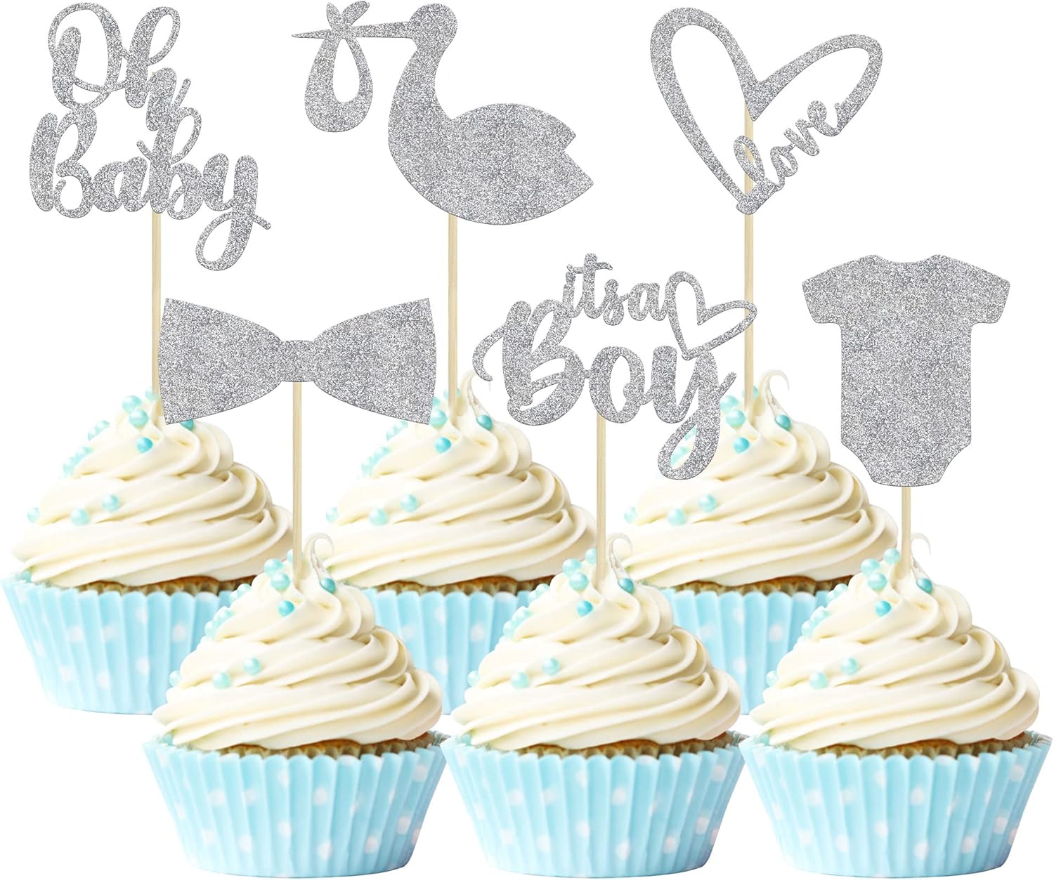 Gyufise 36 Pack Oh Baby Cupcake Toppers It's a Boy Cupcake Toppers with