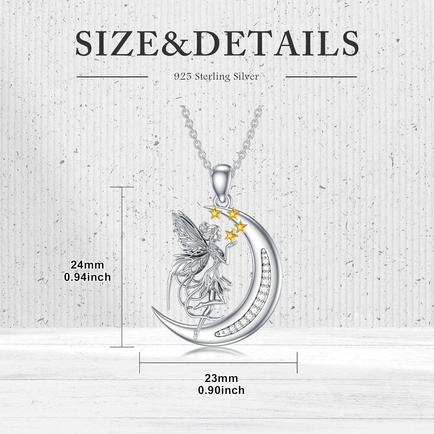 Fairy Necklace 925 Sterling Silver Lab Diamonds Crescent Moon Fairy Pendant Jewelry for Women - Image 5