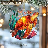 Vista 6 de Adorno Colgante Plano 2D de Vidrio Manchado Falso de Tortuga de Acrílico, Adorno de Tortuga Marina, Adornos de Tortuga para Árbol de Navidad, Regalo