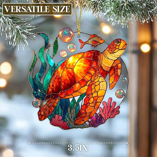 Miniatura 6 de Adorno de Navidad acrílico de tortuga de imitación de cristal de imitación 2D, adorno de tortuga marina, adornos de tortuga para árbol de Navidad,