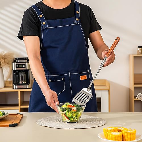 Miniatura 5 de FJNATINH Juego de espátula y cucharón para wok de 17 pulgadas, cuchara espumadora, espátula ranurada, juego de utensilios de cocina de acero