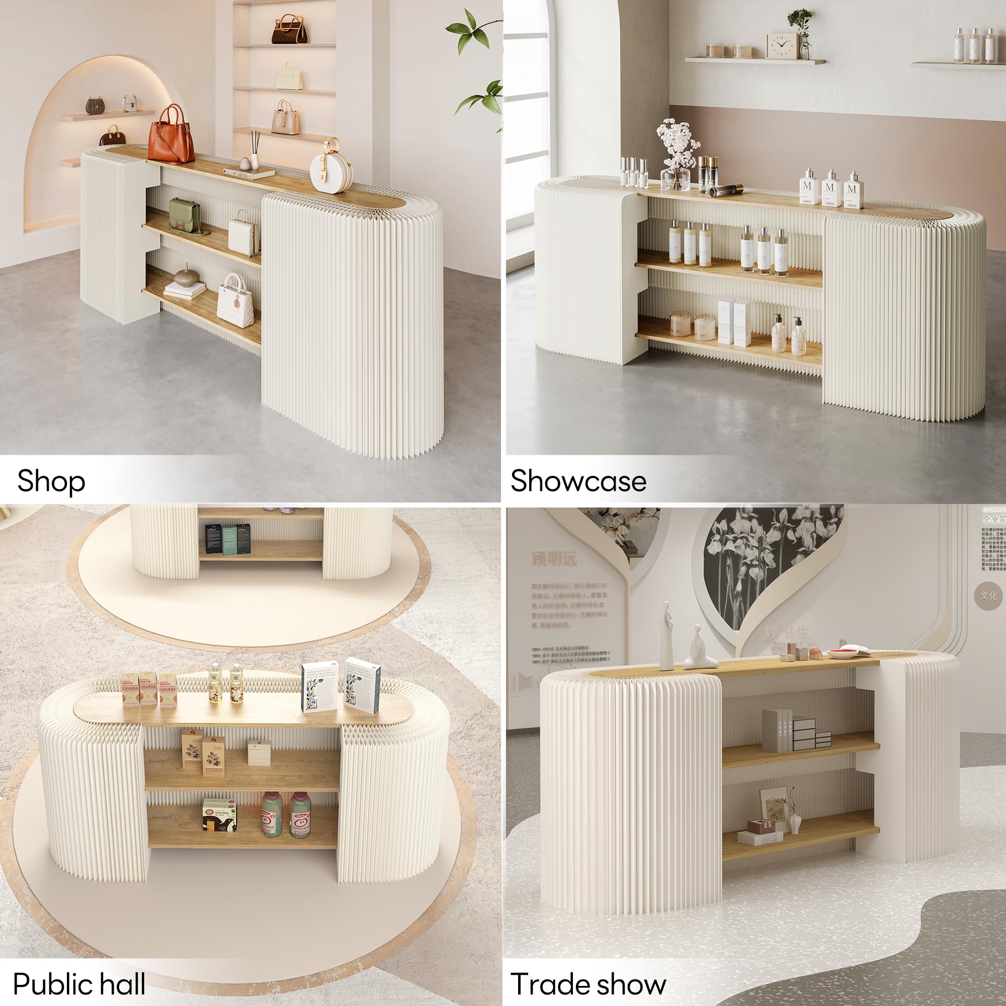 Espositore pieghevole in carta kraft per uso multifunzionale in uffici, sale espositive, negozi e case, scrivania versatile per reception e archiviazione