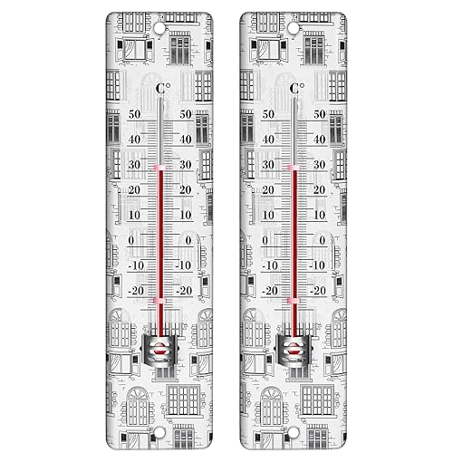 Gardtech Paquete de 2 termómetros verticales, medidor de temperatura de acero para interiores y exteriores, monitor digital de temperatura para
