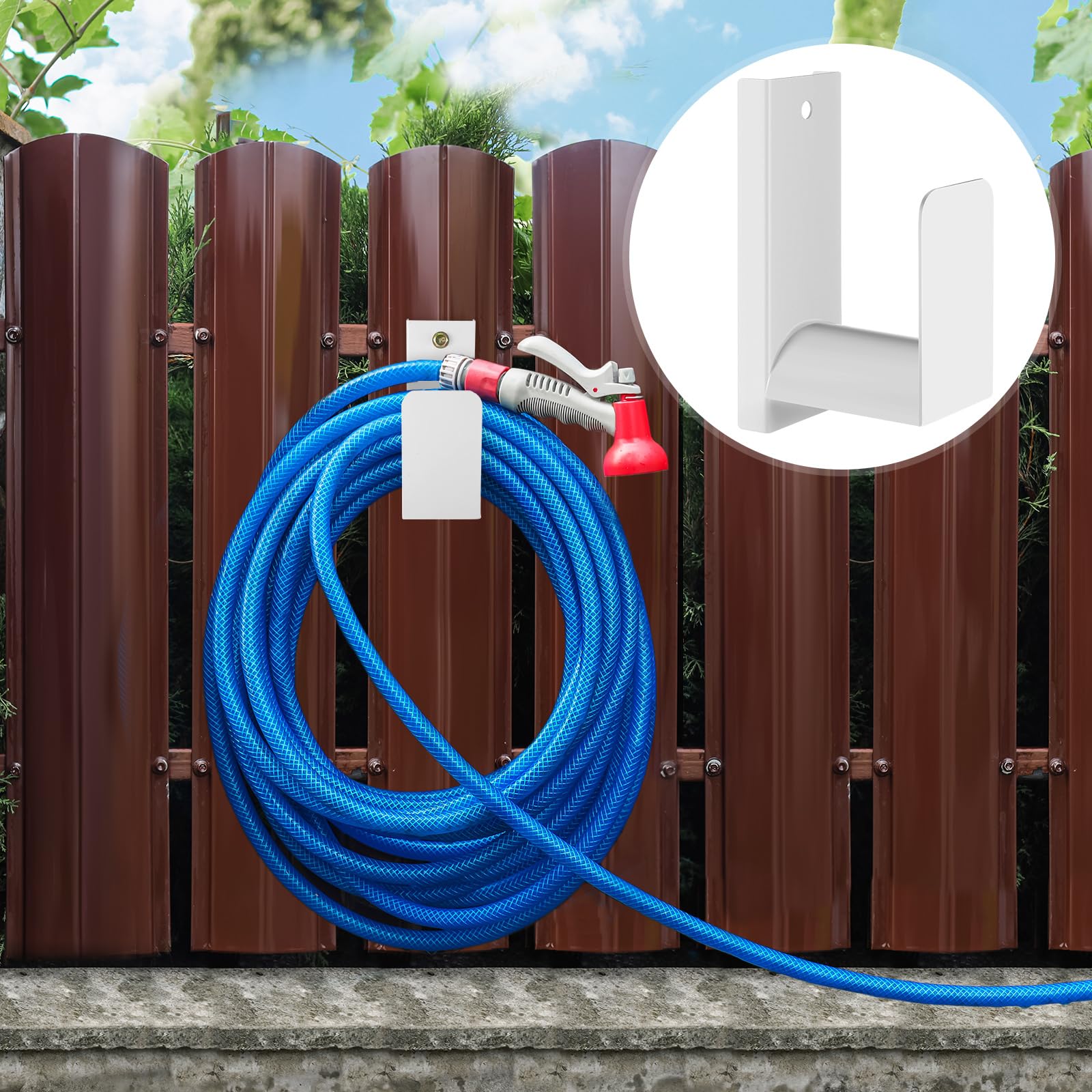 Soporte de pared para manguera de jardín, colgador de manguera de agua de jardín, colgador de línea de metal, soporta más de 100 pies, soporte blanco resistente para cables de extensión extensibles