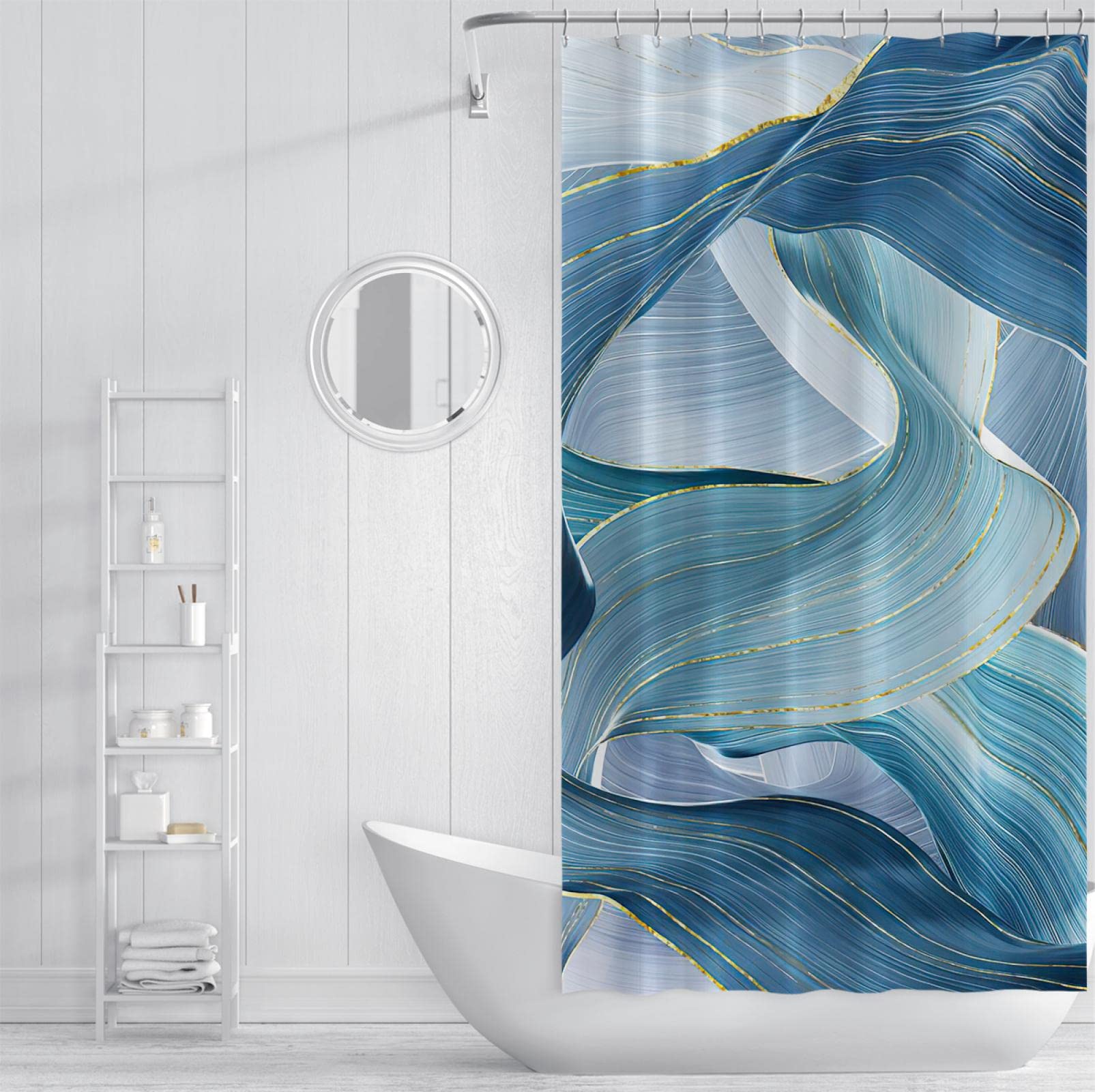Elegantes cortinas de ducha Abstracto Mármol Azul Oro Moderno para Baño Líneas Doradas Tela a rayas Impermeable Poliéster Juego de cortinas de ducha 180x220 cm