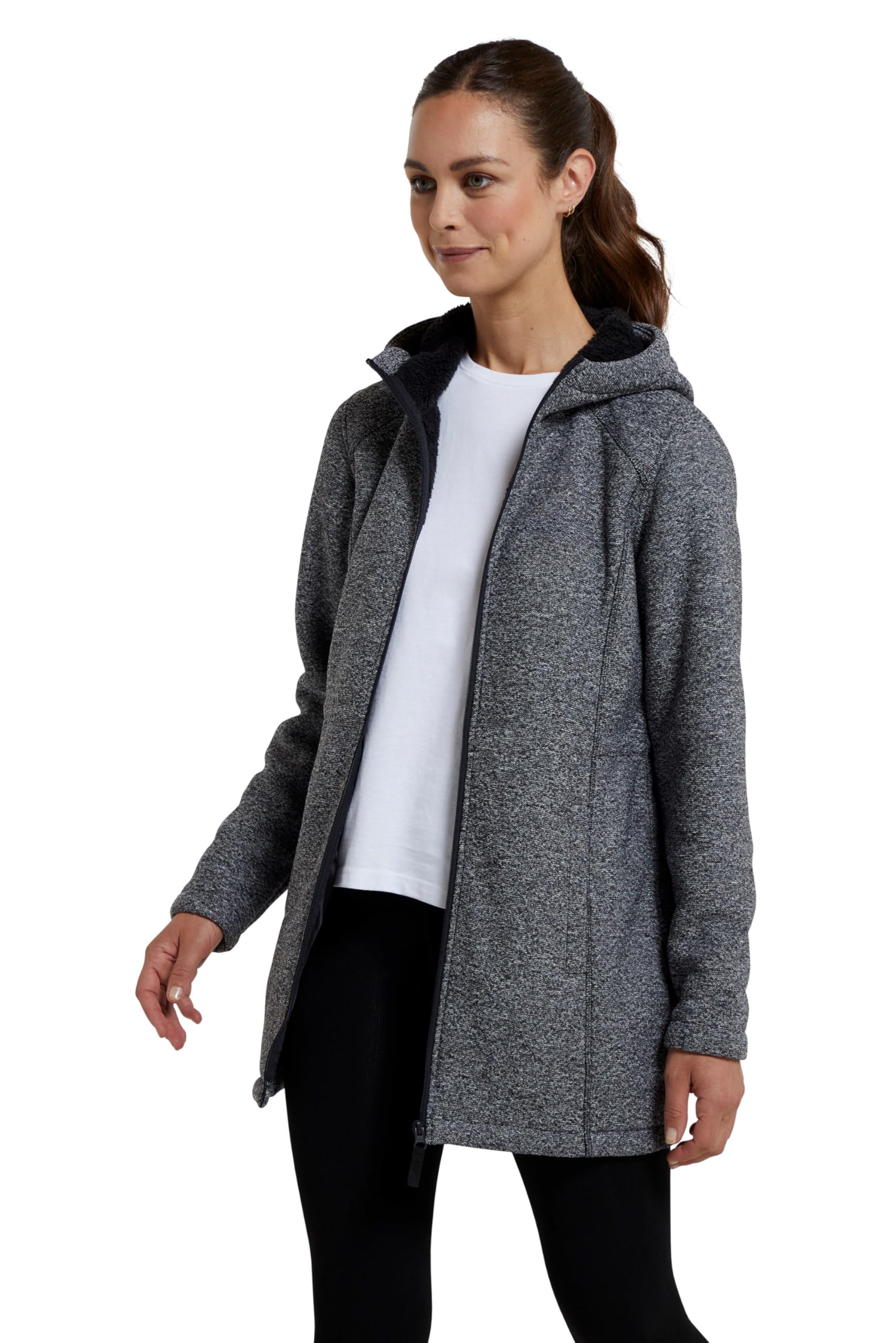 Mountain Warehouse Women's 'Mallaig' Antipill Longline Winter Polyester Fleece Jacket in Black | Size: 12