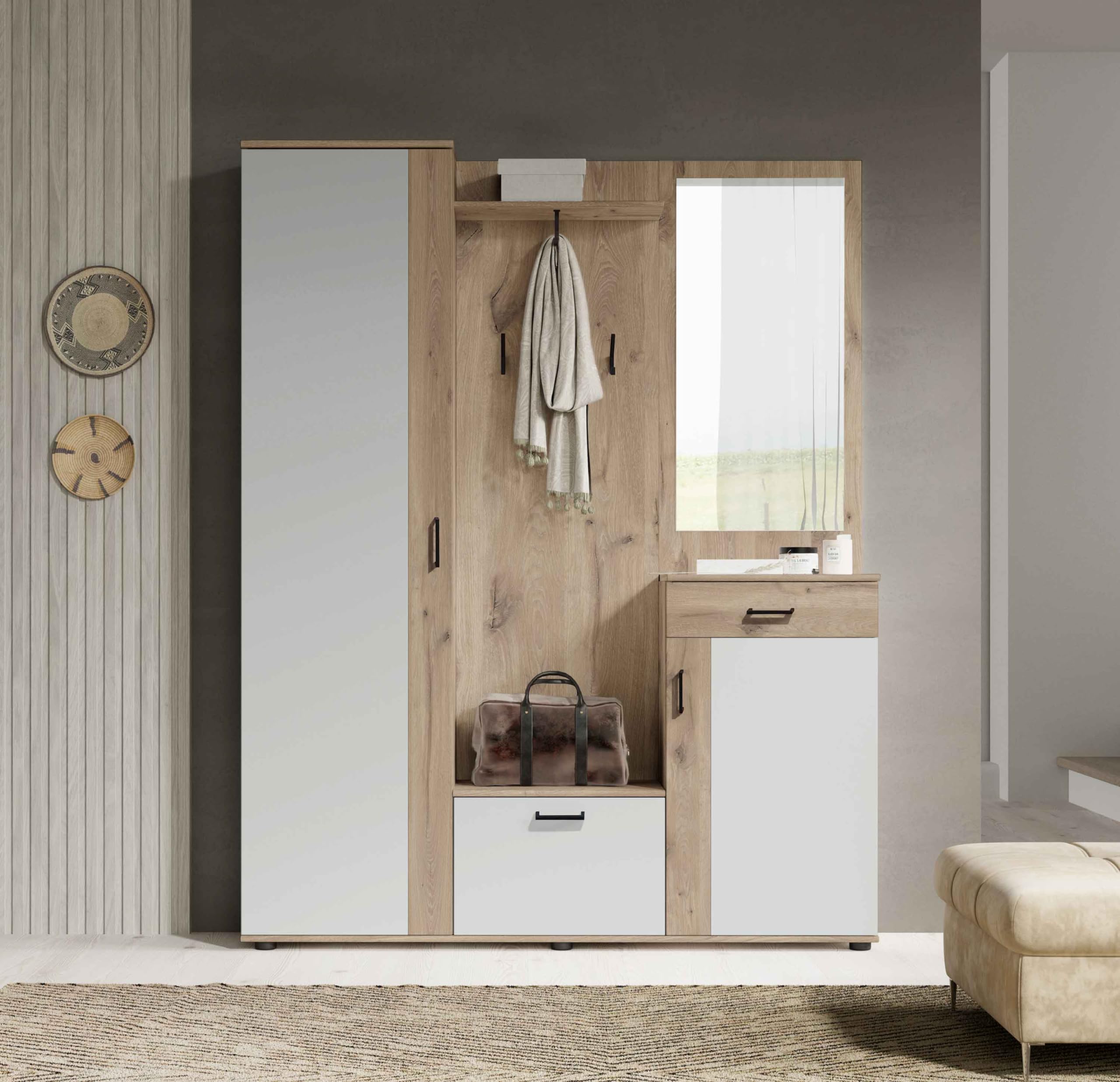 AVANTI TRENDSTORE - Pit - Armadio da ingresso in legno laminato con specchio incluso, disponibile in tre colorazioni. Dimensioni: LAP 145x188x30 cm