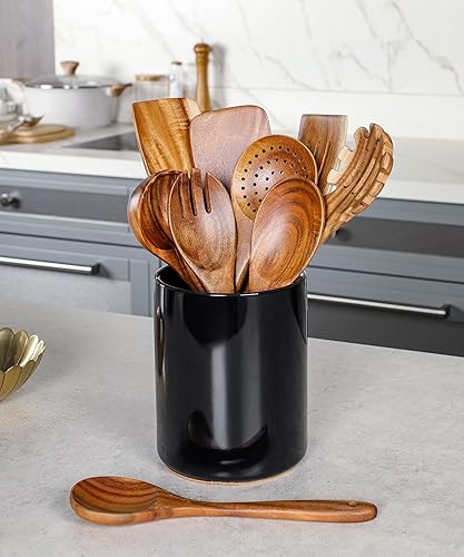 Miniatura 9 de Nucookery Juego de utensilios de cocina con soporte para utensilios de cerámica, juego de utensilios de cocina de silicona, mango de madera, no