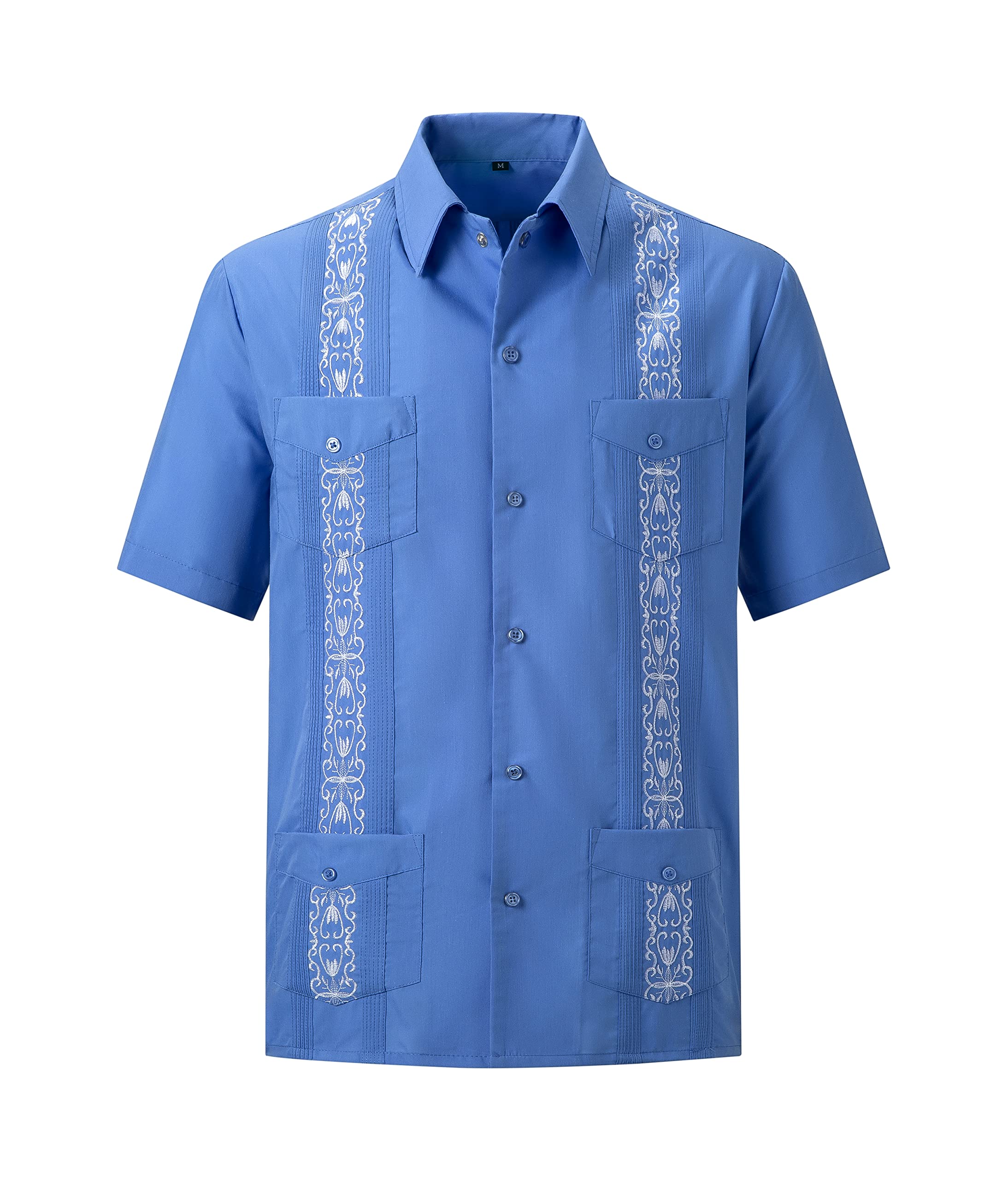 EUMAYAMen's Guayabera Shirts Short Sleeve Casual Snap Shirts