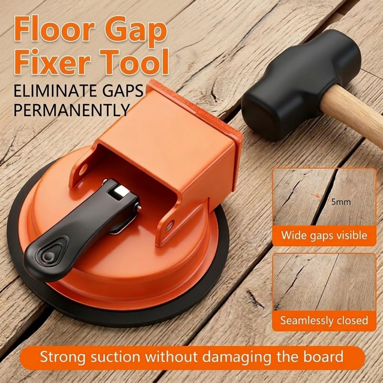 Floor Gap Fixer Tool, Heavy Duty Suction Cup Floor Gap Repair Tool Kit, Laminate Vinyl Hardwood Flooring Gap Fixer with Reusable Grip Pads (Gris)