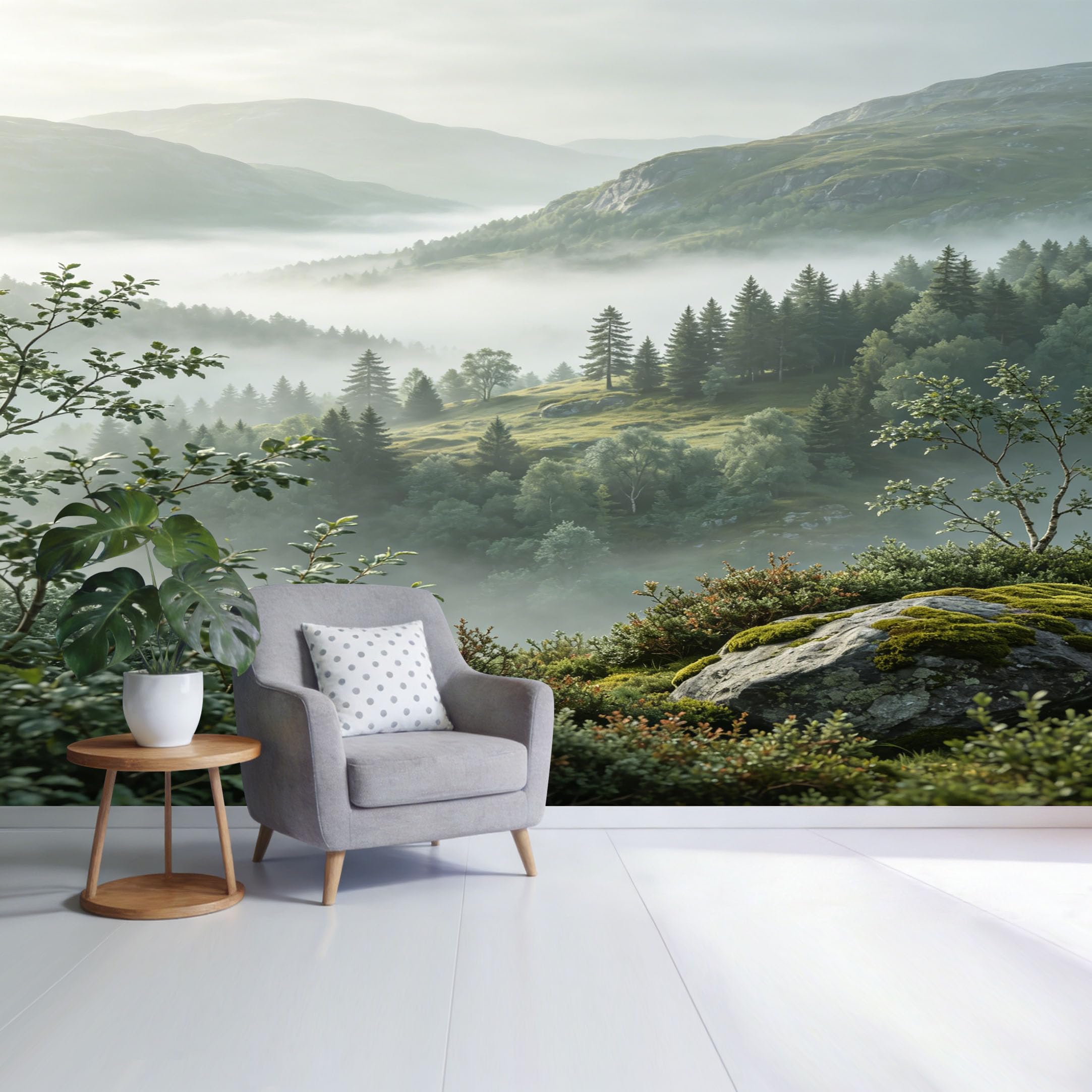 Custom Size Wall Mural Misty Mountain Valley Landscape Forest Nature Green Hills Morning Fog SelfAdhesive Wall Fabric Removable Wallpaper for Home Office Decor