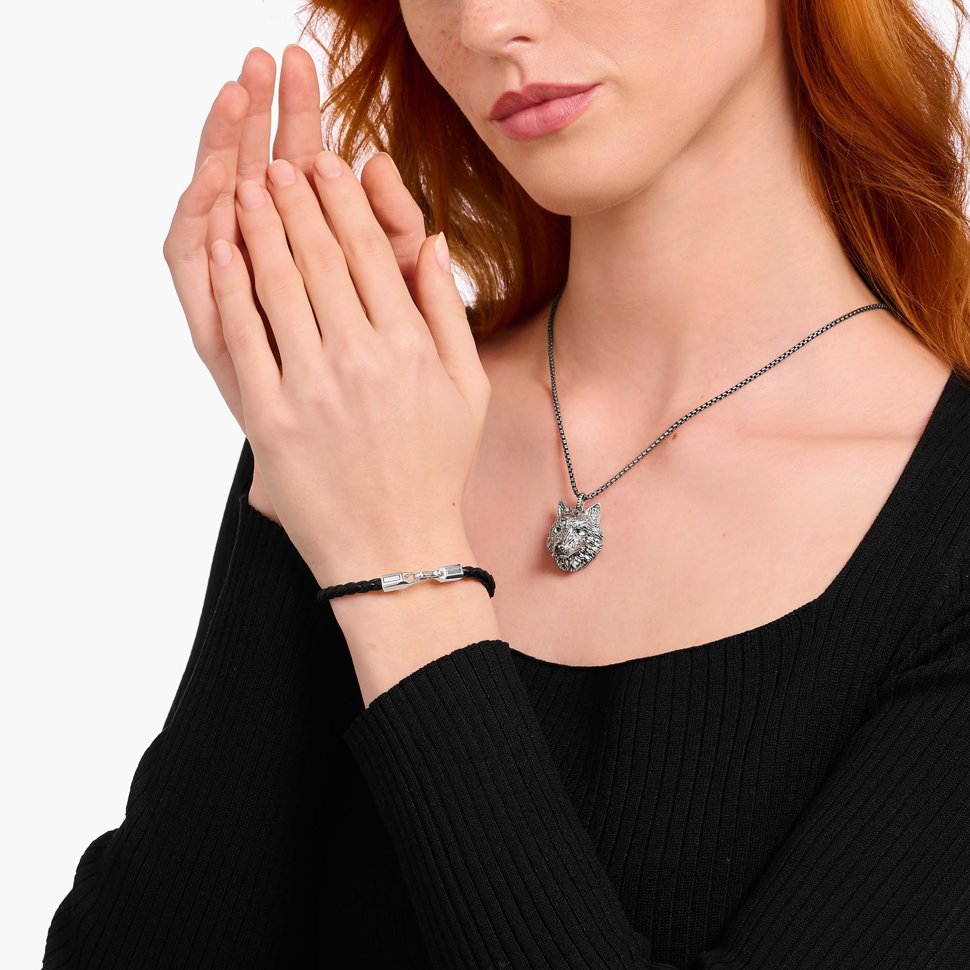 THOMAS SABO Lederarmband schmal in Schwarz Silber 925 Sterlingsilber, Geschwärzt, Leder