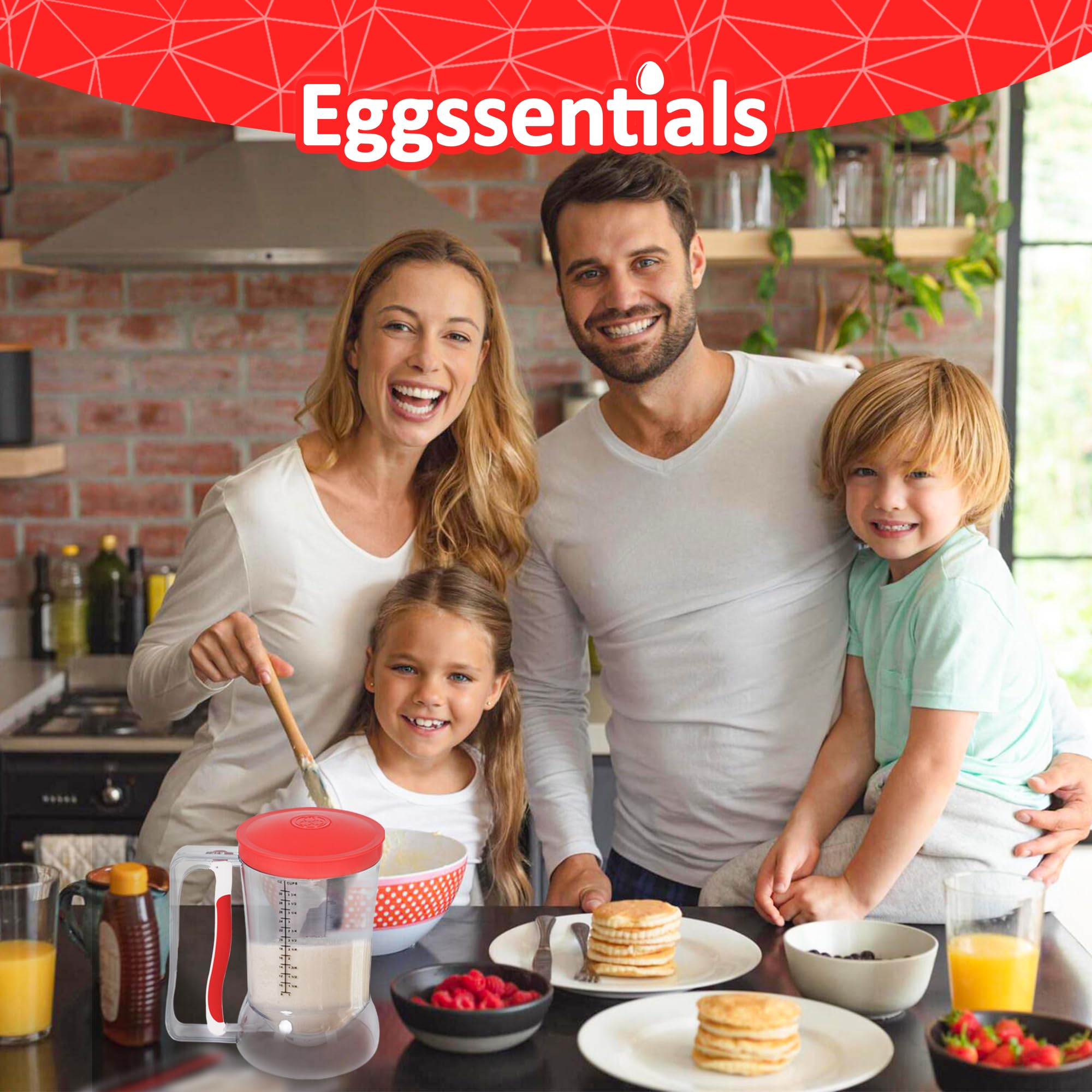 Eggssentials Dispensador de panqueques, dispensador de masa con mango para apretar, para cupcakes, panqueques, pasteles de galletas, gofres y separación de galletas.