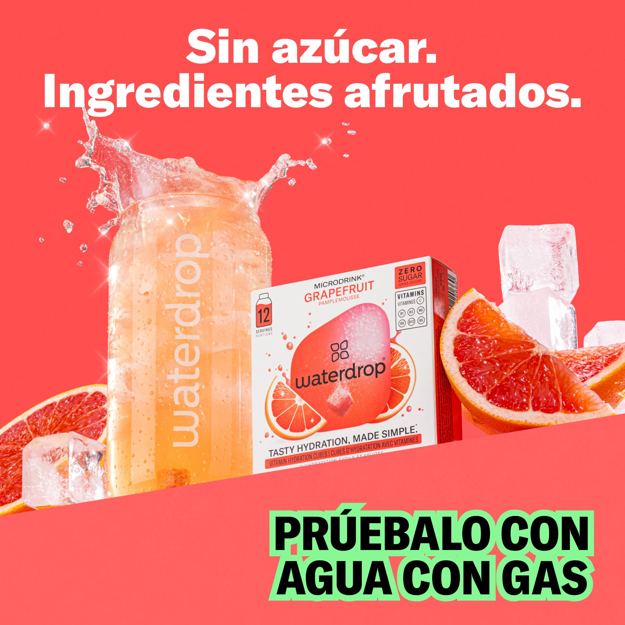 waterdrop® Mix Sabores de Frutas, 36 Pastillas Saborizantes Para Agua, Bebidas Sin Azúcar, Sabores Agua: Naranja, Limón, Pomelo, Refresco Instantaneo, Sobres