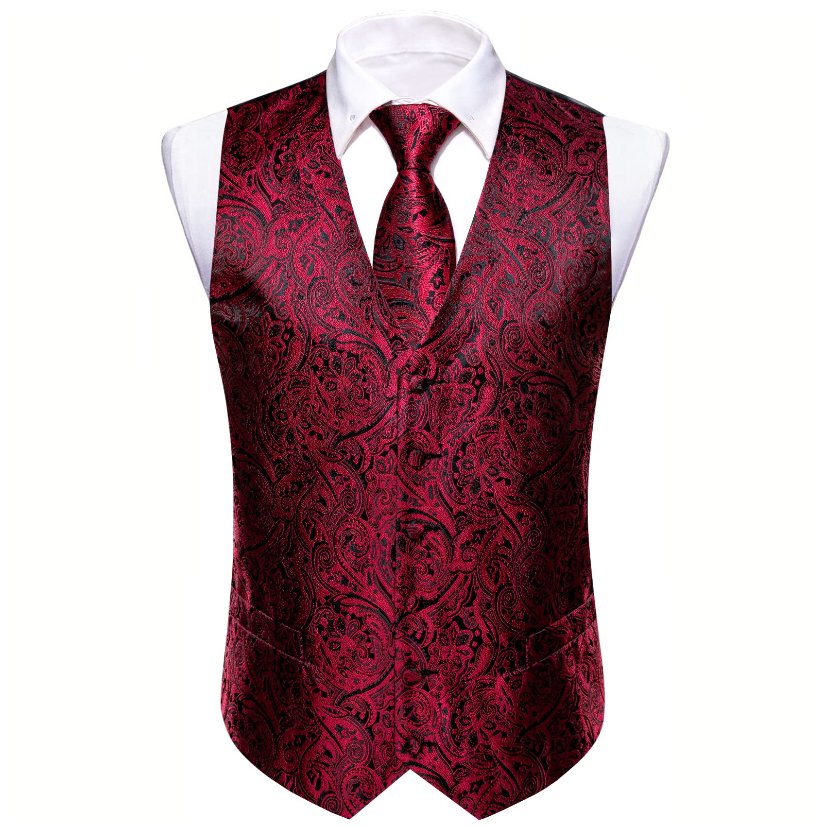 Barry.Wang Gilet cachemire pour homme en soie jacquard avec col en V et boutons de manchette carrés pour mariage, smoking, bal de fin d'année