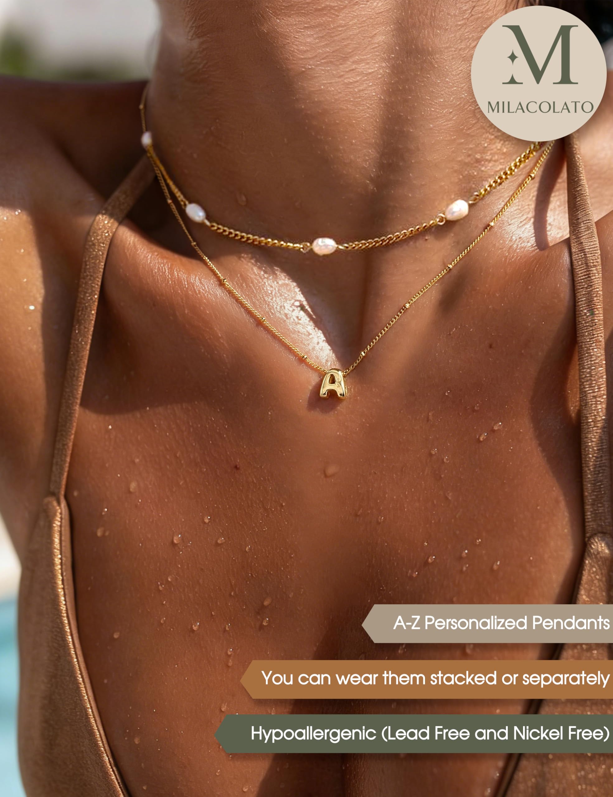 MILACOLATO Collar Inicial Corazón Para Mujer A-Z Collar Personalizado Collana Donna Oro 18K Cadena Plata Collar Nombre Ajustable San Valentin Regalos Originales Para Mujer — view 2