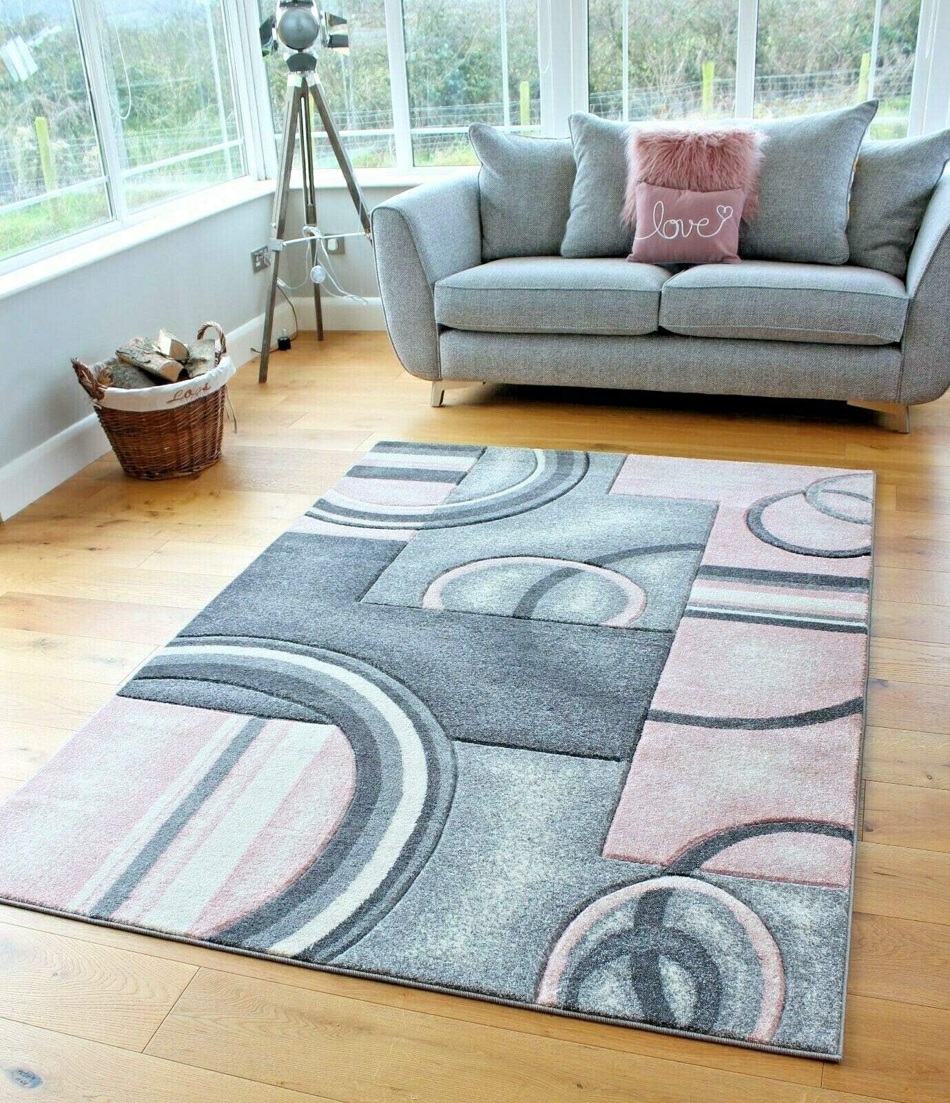 Small Large Blush Baby Pink Rose Silver Grey White Cream Modern Soft Thick Squares Blocks Design Carved Rugs Long Hall Runner Mats (6 (120x170cm)