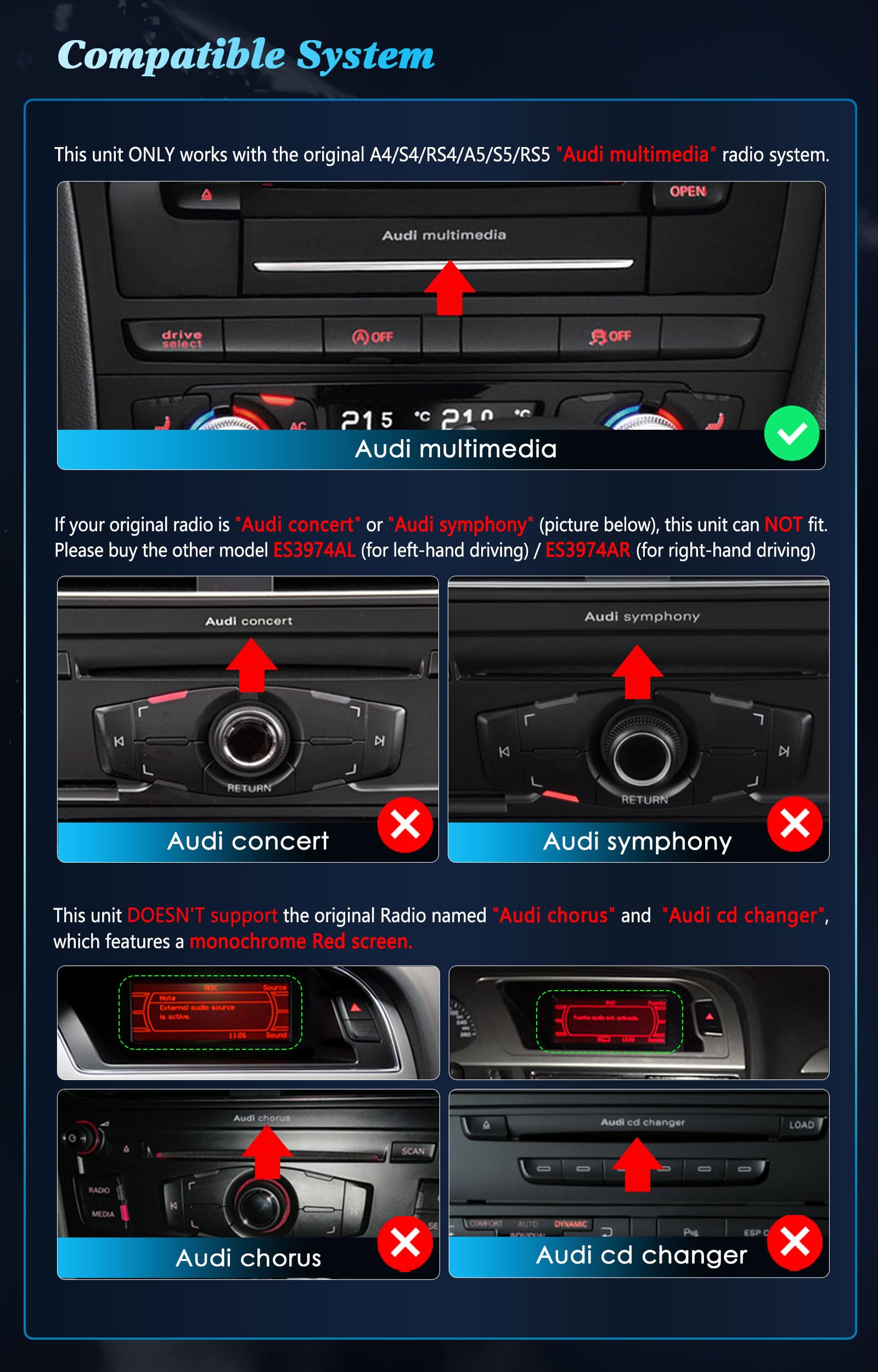 Erisin 10.25" 8-Core 4GB+64GB Android 14 Autoradio Bluetooth 5.1 per Audi A4 S4 RS4 B8 A5 S5 RS5 Supporta GPS Navigatore IPS Touch Screen MMI OEM CarPlay Android Auto Can-bus DAB+ Wifi RDS SWC TPMS