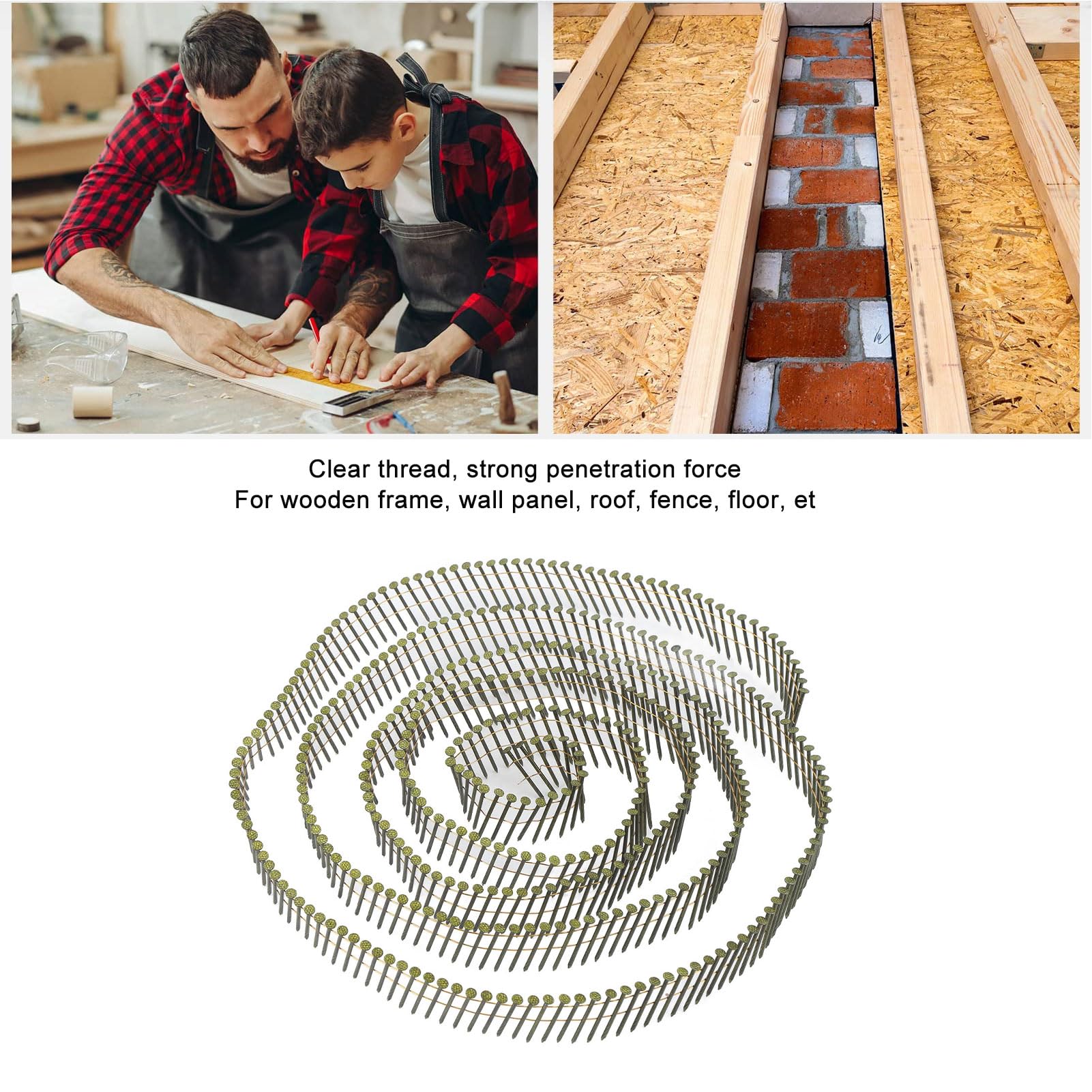 Chiodi a spirale da 15° 2,1x38 mm (0,1x1,5") 1600 CT - Chiodi per rivestimenti filettati con gambo ad anello per progetti di coperture e rivestimenti