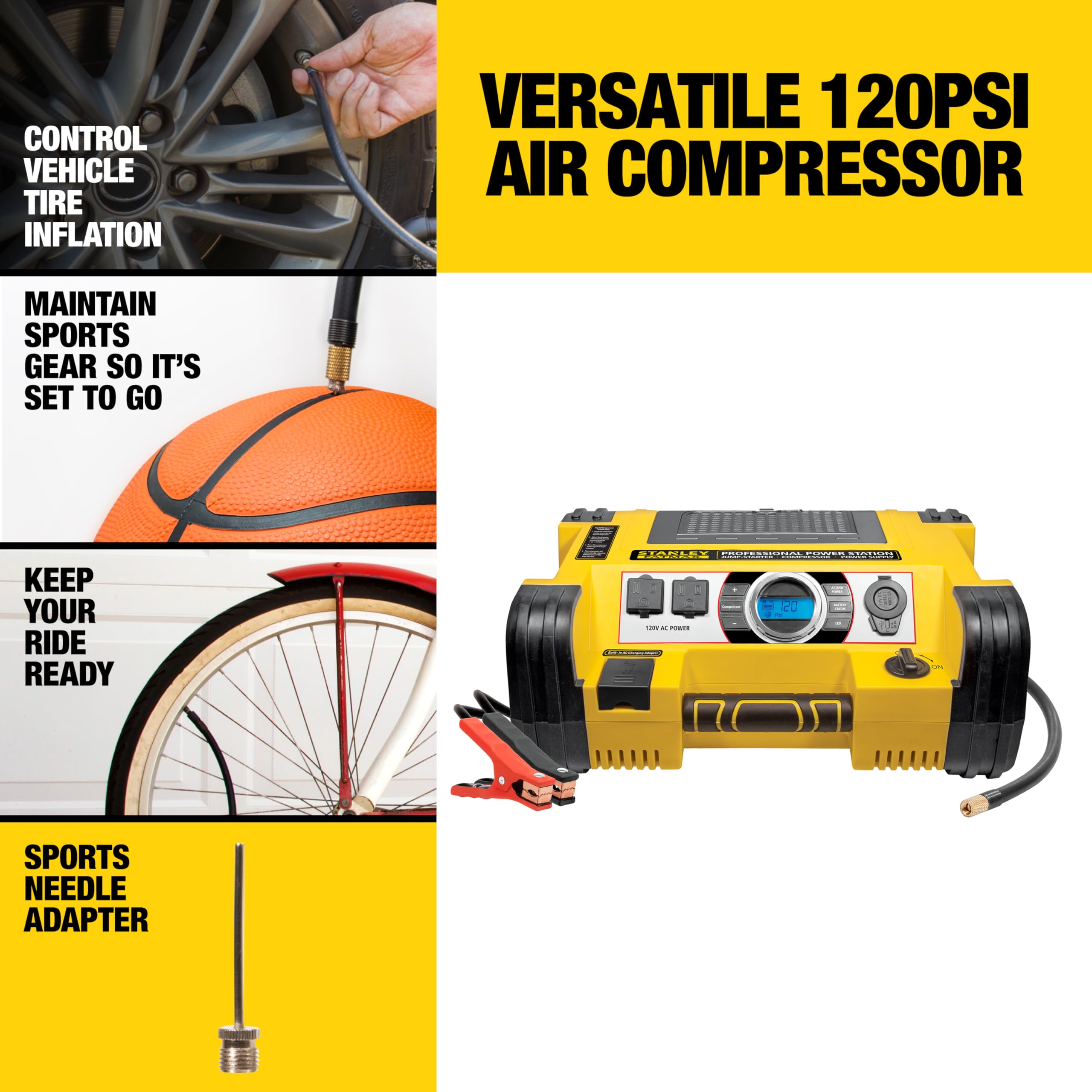 STANLEY PPRH7DS 1400 Peak Amp Battery Booster Jump Starter Power Station with USB AC Air Compressor — view 3