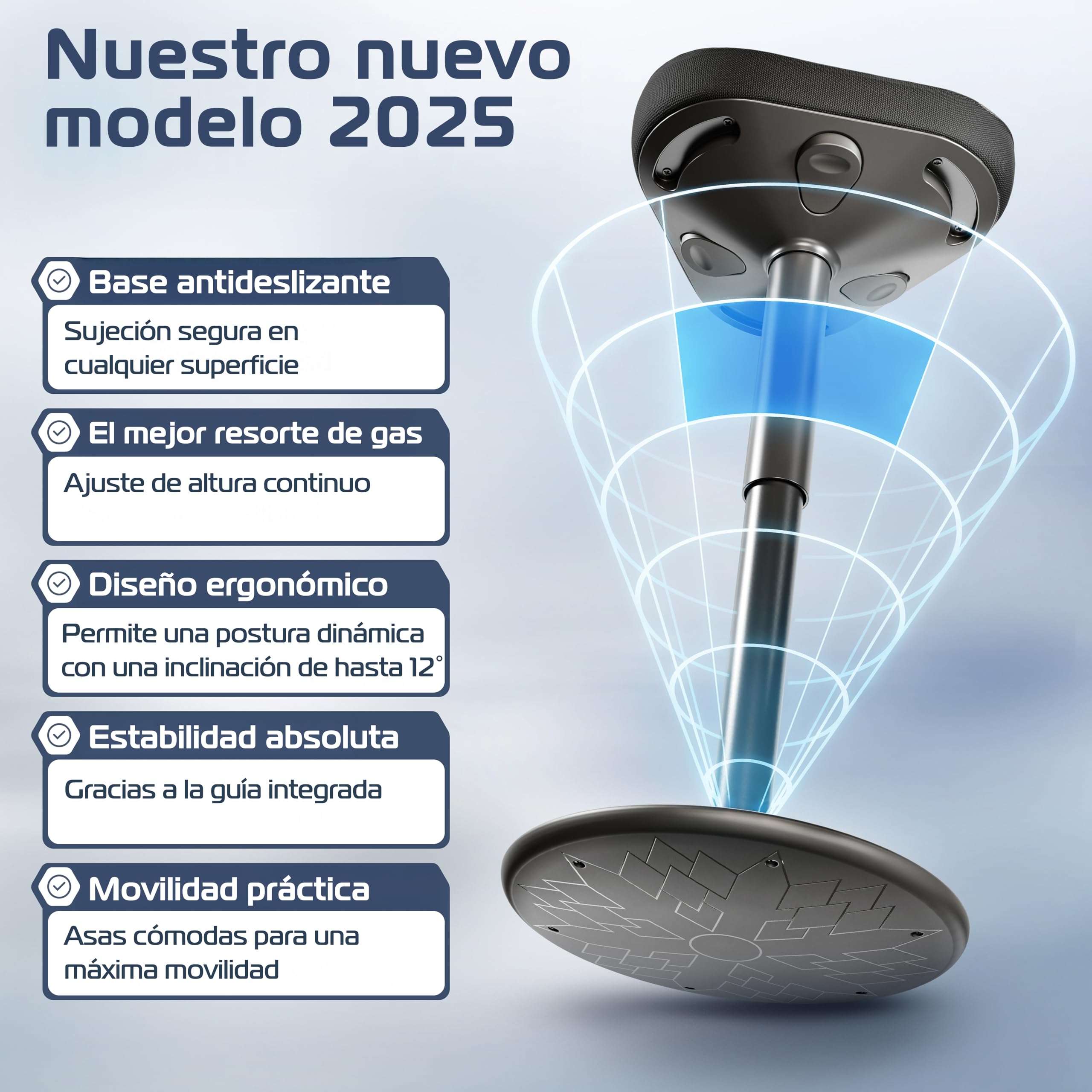 CLOUVOU Nexus Taburete ergonómico de Oficina [Original] Taburete Regulable | Regulable en altura 47cm a 64cm - Taburete diseño como Taburete Taller - Taburete Alto o Taburete Acolchado, Ajustable Altura