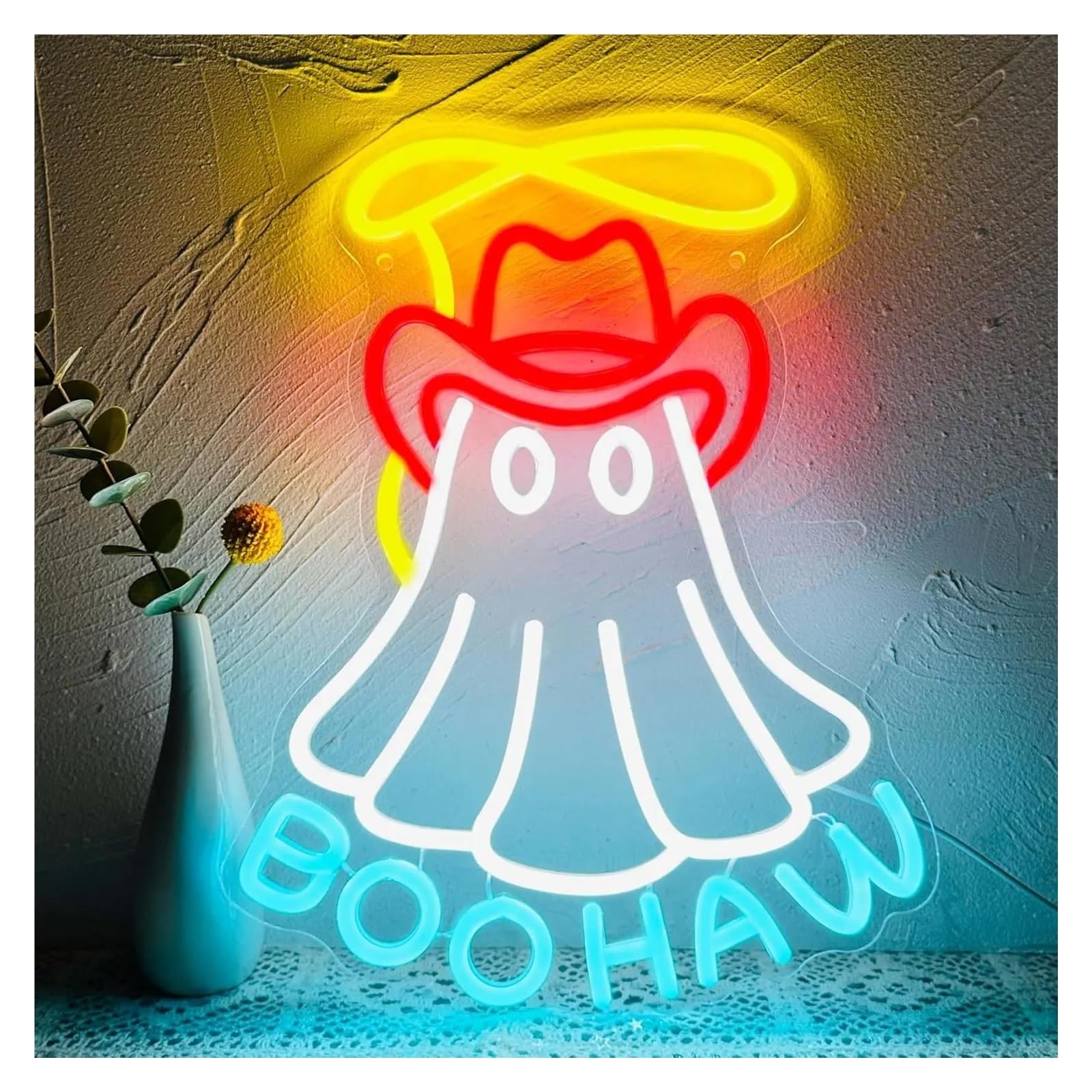 SHOUXI Sign Lamp Cowboy Boo Neon Sign for Bedroom Wall Decor Bar Party Game Room 38.4x30cm