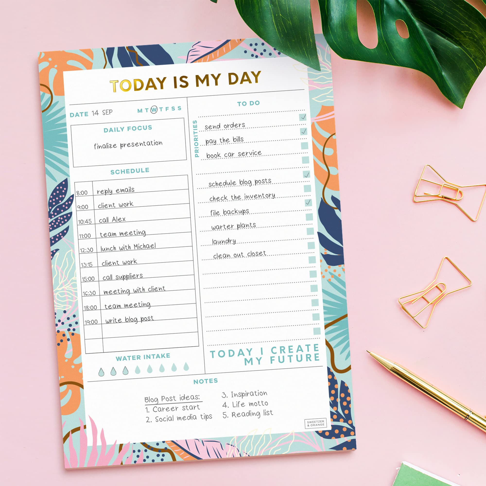 Sweetzer & Orange Bloc-notes avec planificateur quotidien « Today Is My Day »,Planificateur non daté, agenda quotidien,Pages de calendrier de 52 jours,Planificateur 7x10