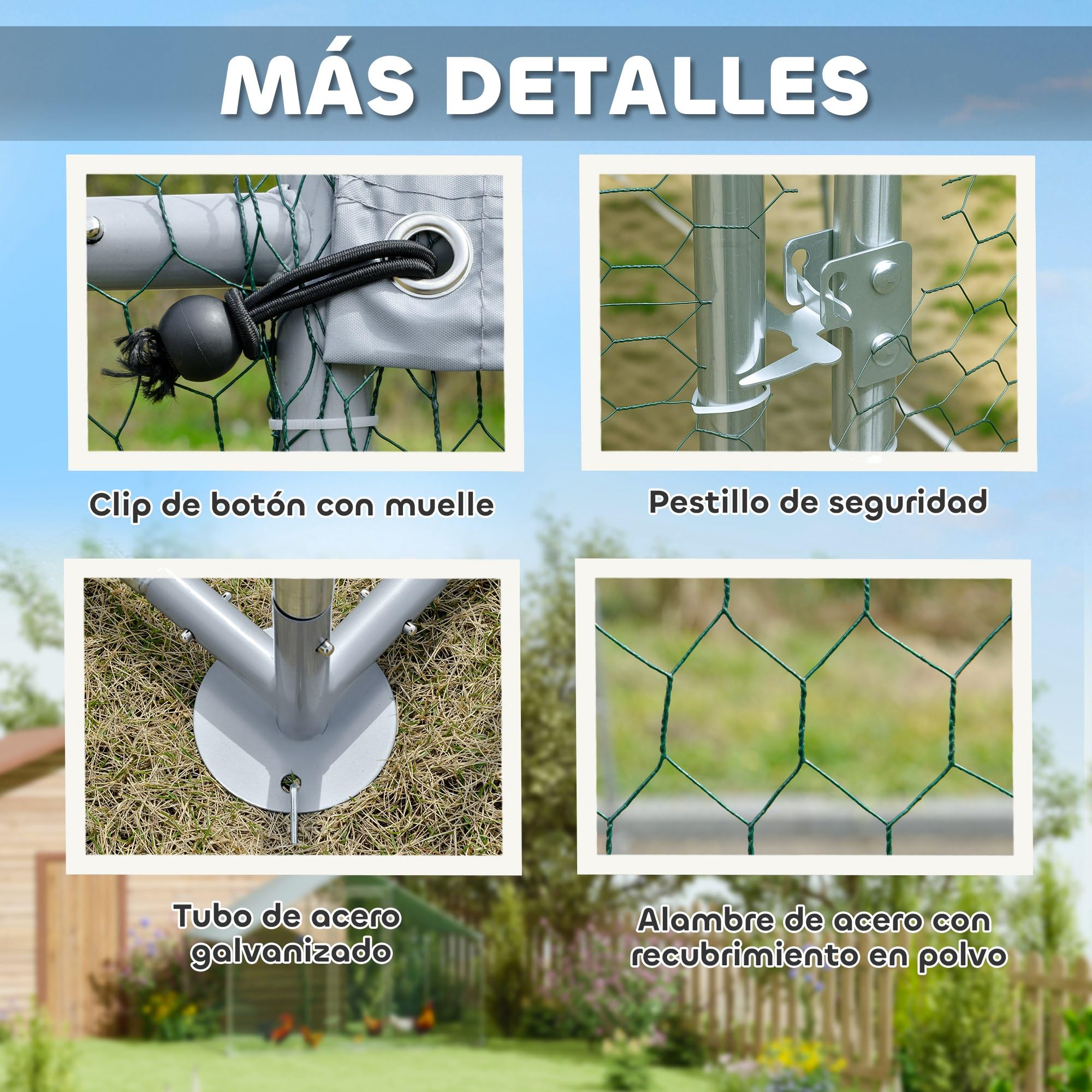 PawHut Gallinero Exterior Grande 3x3,4x1,9 m Acero Galvanizado Puerta Doble Cierre Cubierta Tela Oxford Anti-UV Impermeable para 10-15 Gallinas