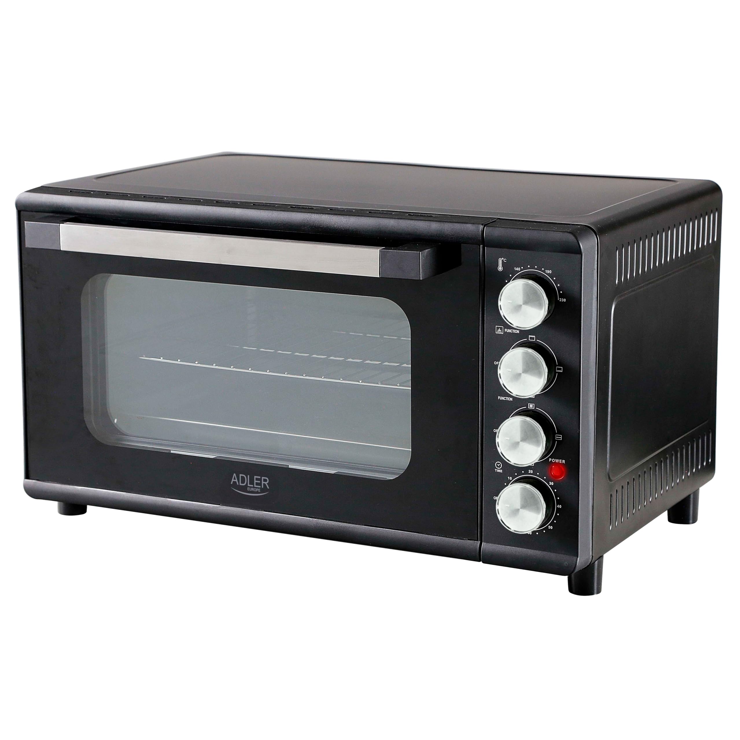 ADLER EUROPE Piekarnik Elektryczny, Pojemność 42L, 12 Trybów Pieczenia, Konwekcja i Rożen, Moc 2000W, Regulacja temperatury 100-230°C, Minutnik, Czarny