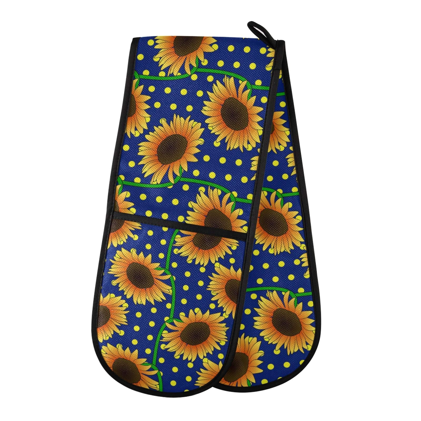 Mnsruu Double Oven Gloves, Orange Sunflower Double Oven Mitts Heat Resistant Kitchen Gloves for Cooking