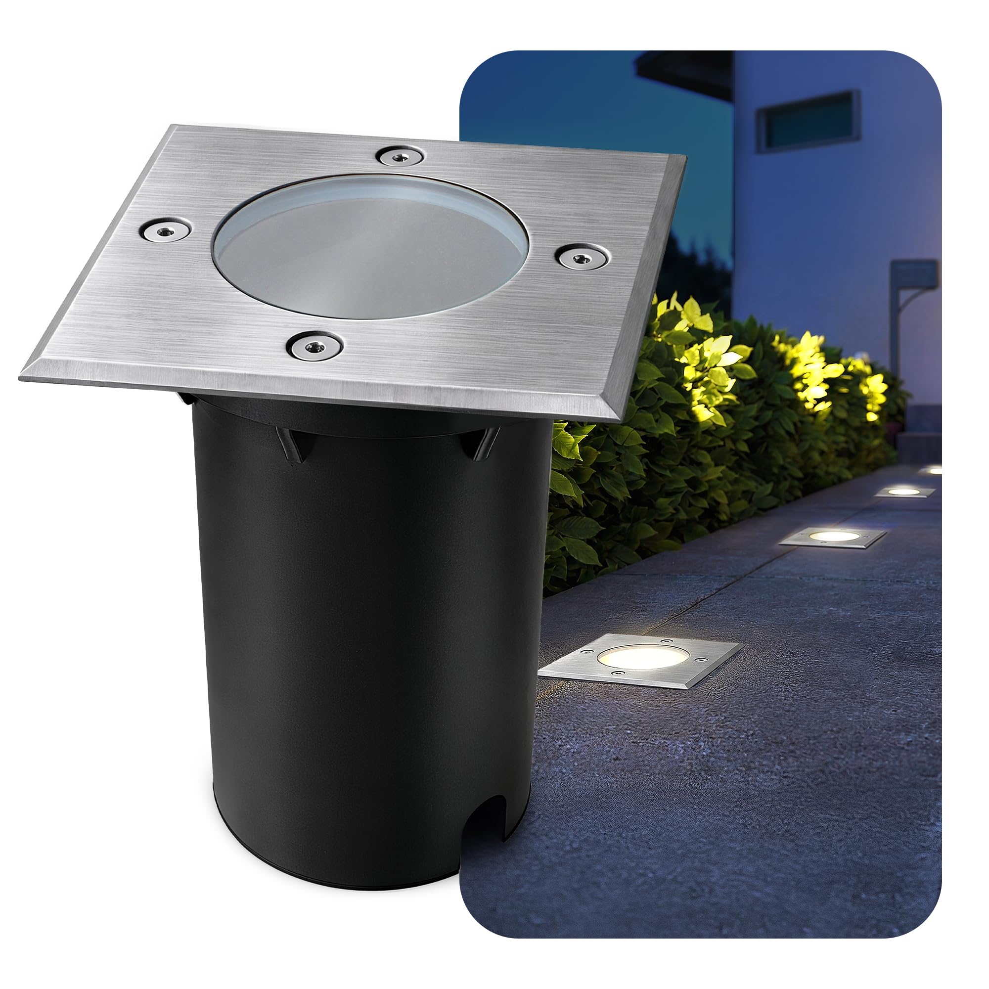 SSC-LUXon KALPA Bodeneinbaustrahler eckig silber IP67 - Wegelampe für GU10 Glühbirne - Bodenstrahler trittfest & befahrbar ohne Leuchtmittel