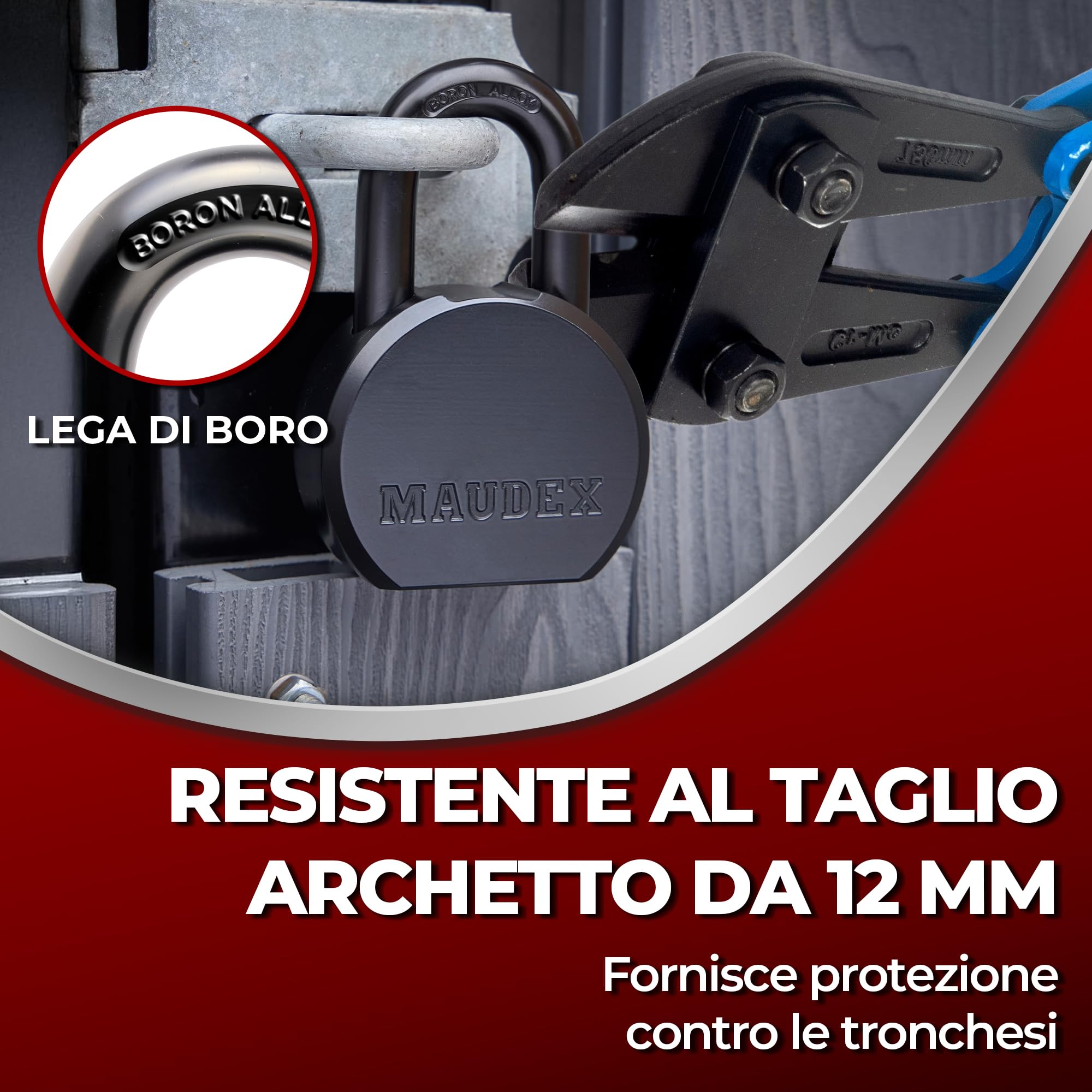 Maudex® PML65 Lucchetto Antiscasso Alta Sicurezza, Serratura per Cancello Esterno e Lucchetti 65mm con 5 Chiave, Acciaio e Lega di Boro per Catena e Garage, Ideale per Armadietto e Palestra e Catena