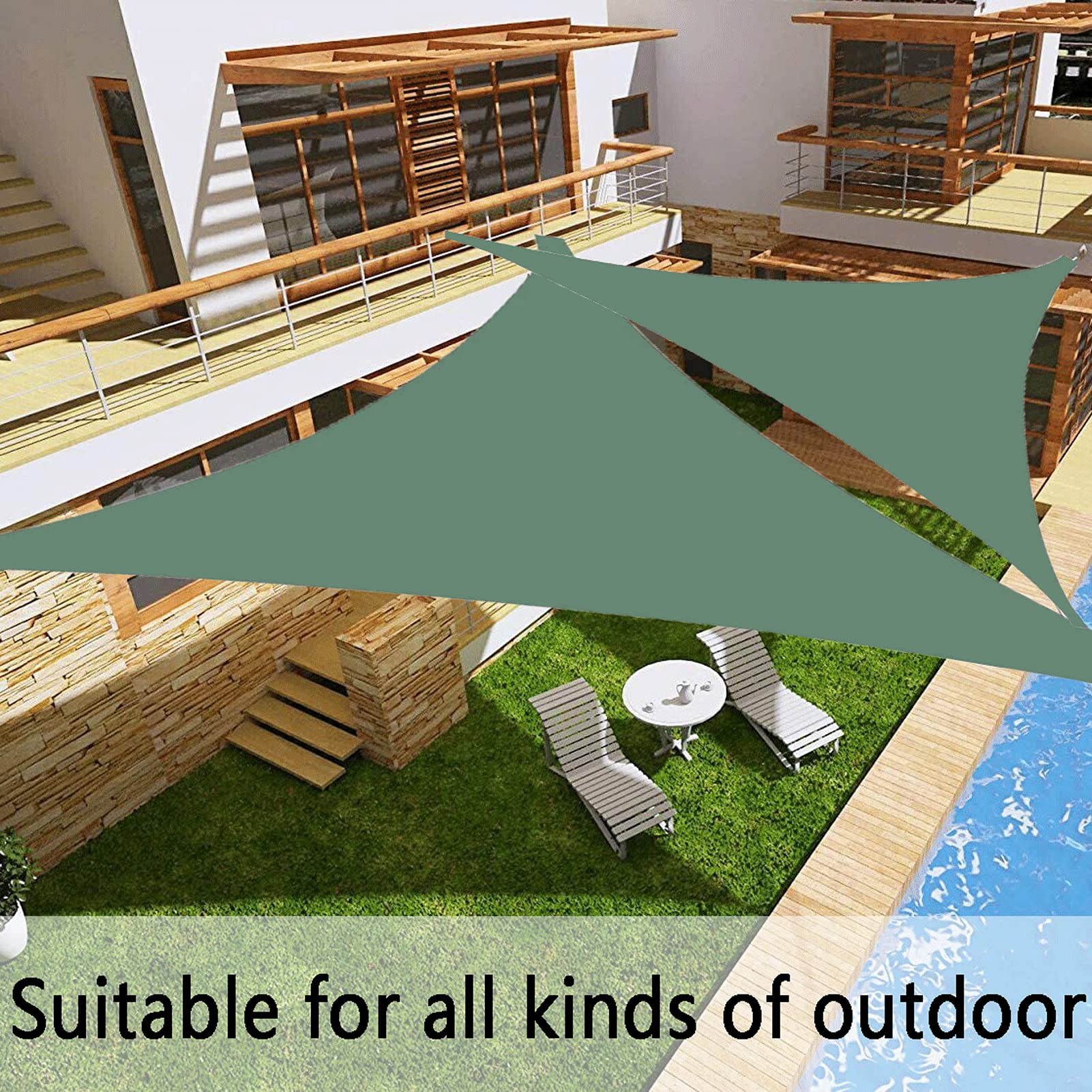 DKLE Sonnensegel Dreieck Wasserdicht 3.5x3.5x3.5 m, Sonnensegel Quadratisch, Sonnenschutz Segel Garten, 95% UV-Schutz, für Terrasse, Balkon Garten
