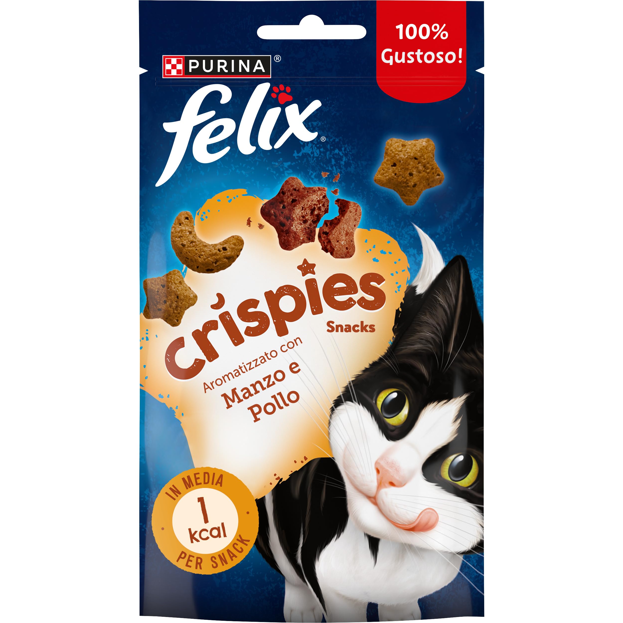 FELIX Crispies Snack per Gatti Adulti con Manzo e Pollo 8 x 45g