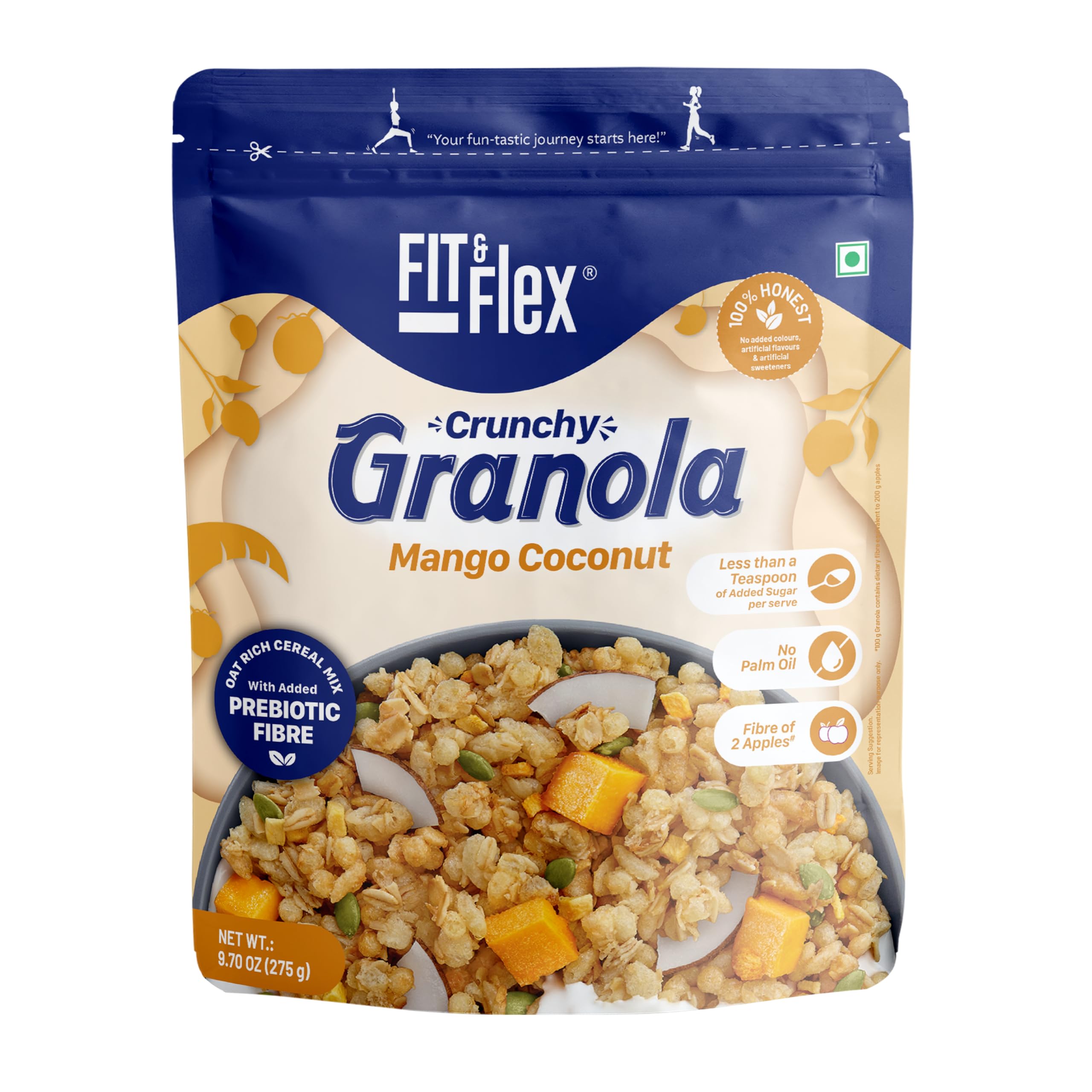Fit & Flex Baked Cereal | Mango Coconut | Oat Rich Cereals with Real Freeze Dried Fruits | Ready to Eat | Healthy Breakfast Eating | Cholesterol Free with Immunity Boosters - 275