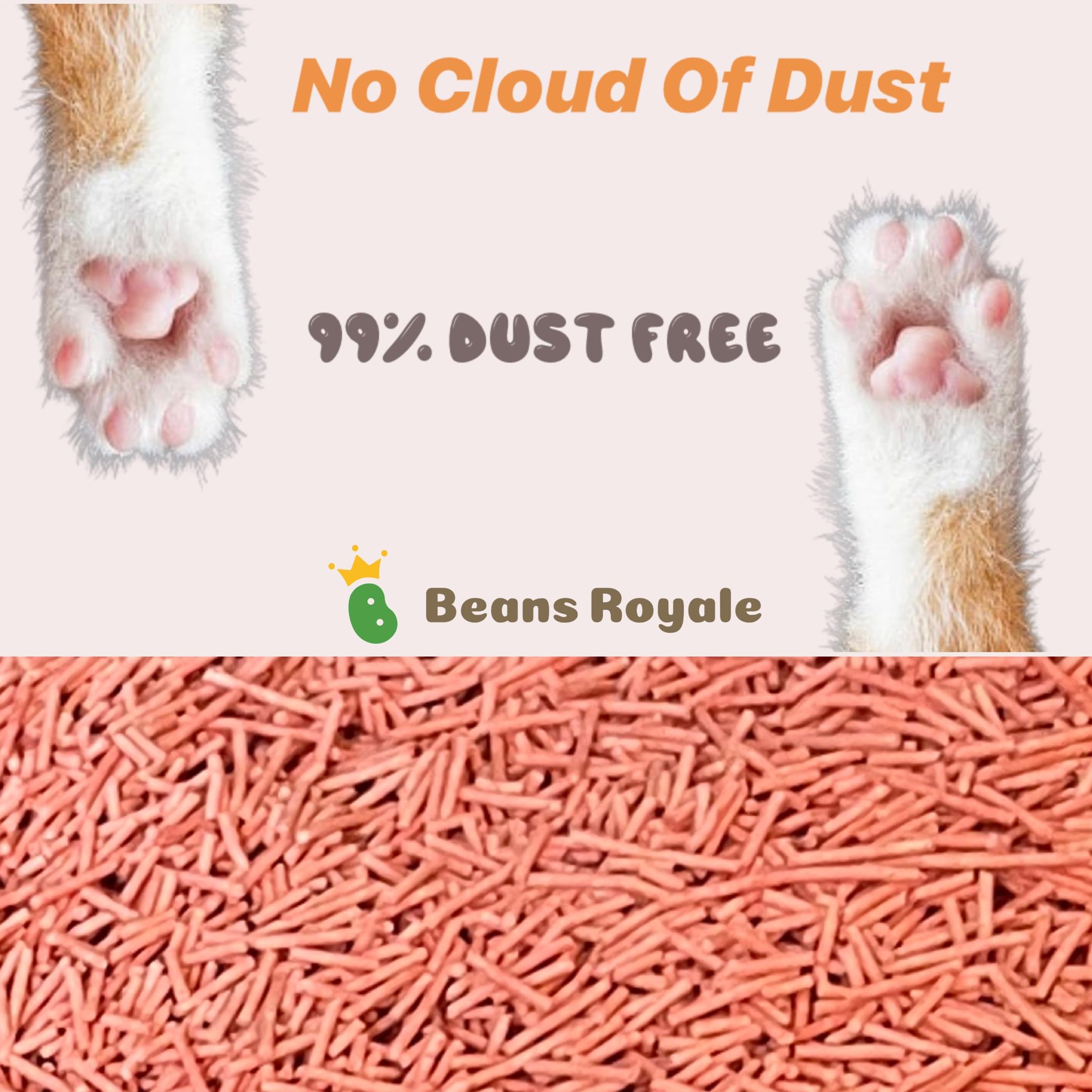 Beans Royale 2pcs Pack (6L x 2) Tofu Cat Litter, Clumping Kitty Litter, Flushable,Pea Fiber,Dust Free, Odor Control, Low Tracking, Lightweight (Peach)