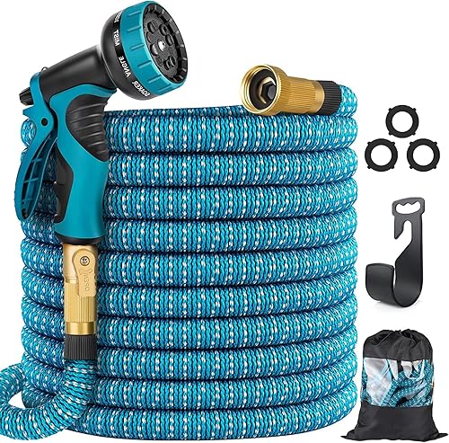 Miniatura 1 de Manguera de jardín con boquilla de 10 funciones manguera de agua flexible ligera y sin torceduras con tela 3750D súper duradera y sólida