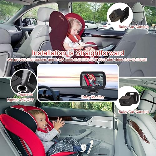 Miniatura 3 de YIMU HD720P Cámara de coche de bebé para asiento trasero, reposacabezas de automóvil, monitor de instalación rápida, visión nocturna, cámara