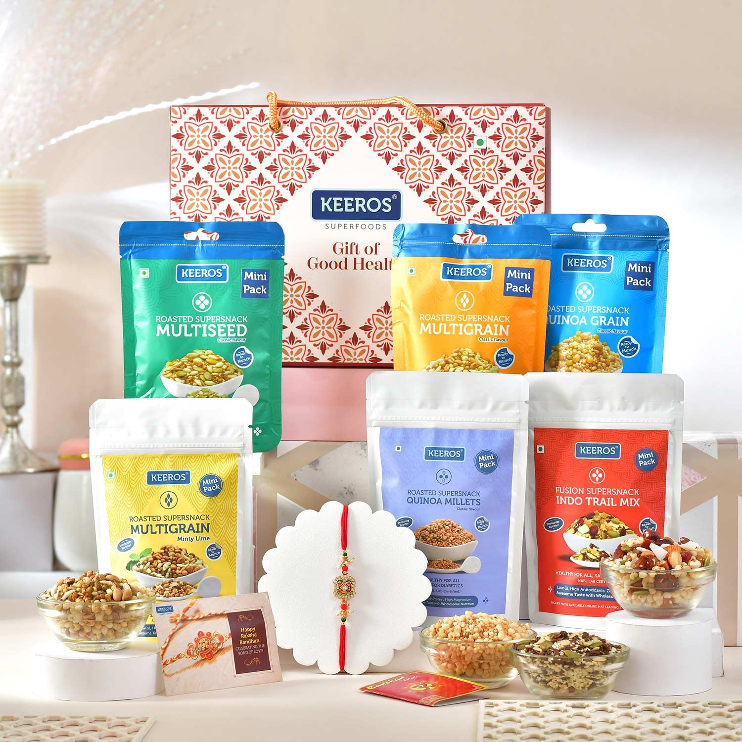 Keeros Healthy Gift for Bhai Dooj with Roli Moli Chandan Tikka Chawal Mishri | Premium Super Snacks Combo | A Thoughtful Bhai Dooj Gift for Your Loved Ones-image-31
