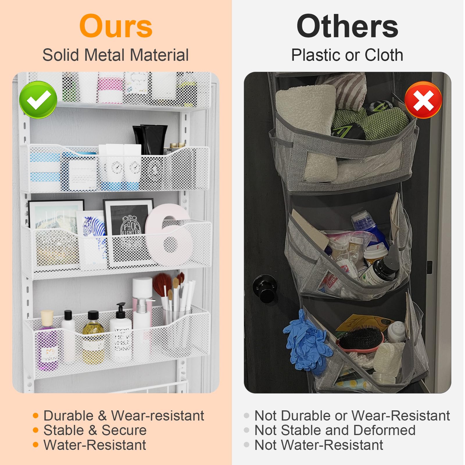 Über-der-Tür-Organizer, 2-in-1-Kleiderschrank-Organizer und Hutablage aus Metall mit 4 Verstellbaren Körben, 8 Haken, 10 Clips, Aufbewahrung hinter der Tür für Schlafzimmer, Badezimmer (weiß)